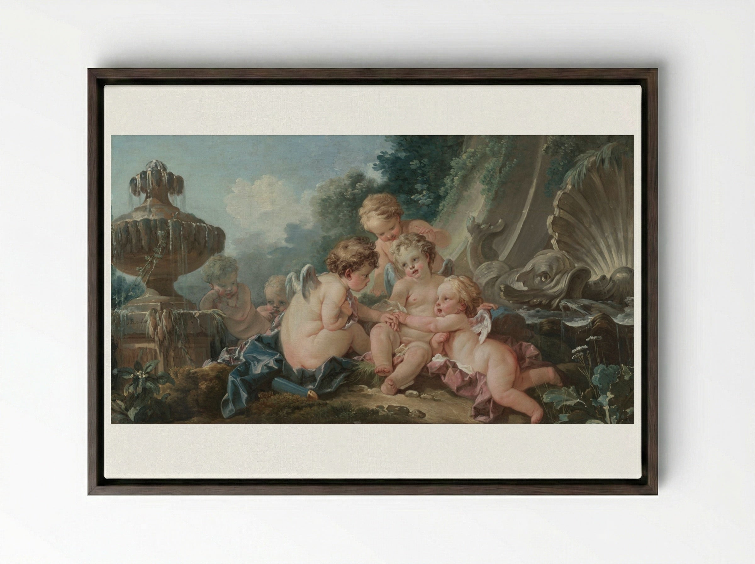 Cupids in Conspiracy - François Boucher - Framed Canvas Dark Wood