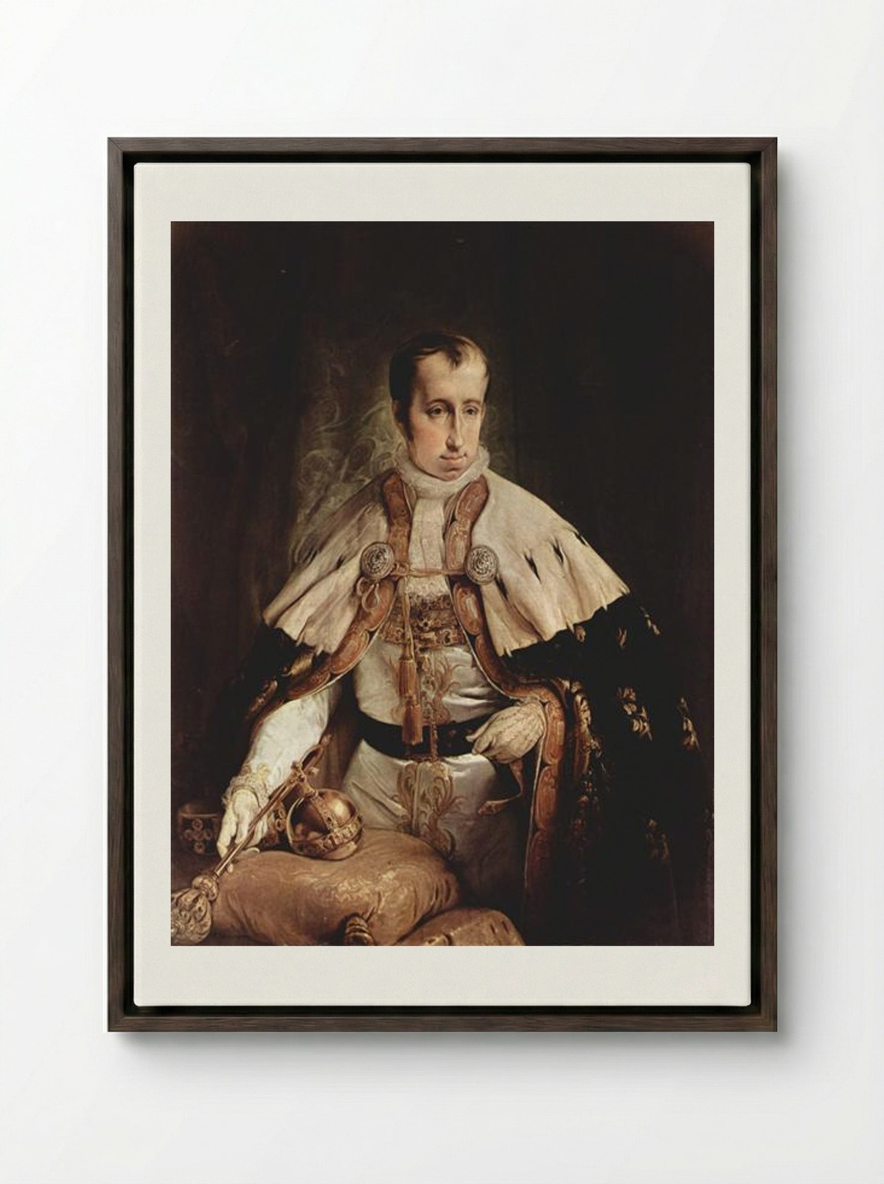 Portrait of Ferdinand I of Austria - Francesco Hayez - Framed Canvas Dark Wood