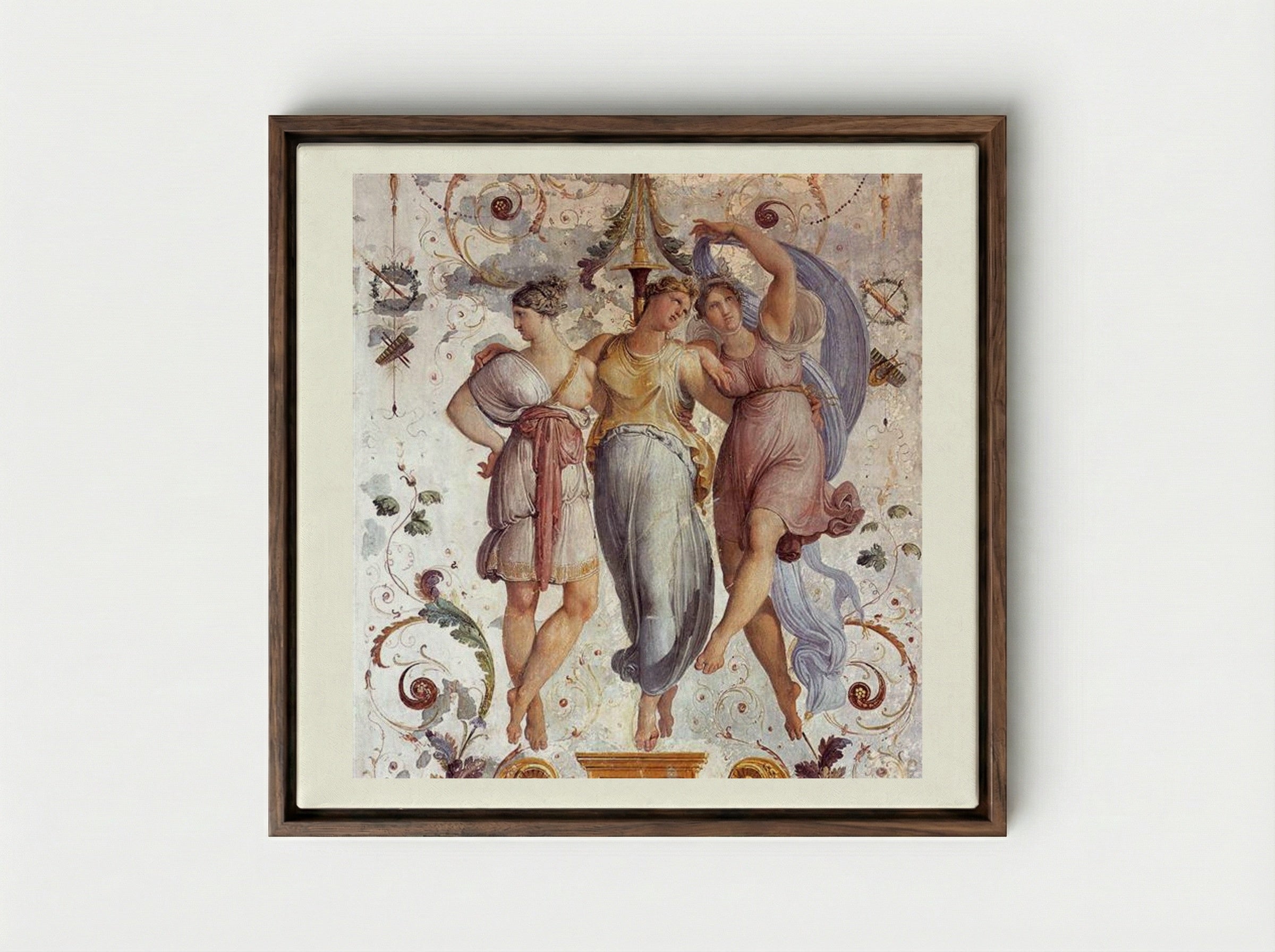 The Three Graces - Francesco Hayez - Framed Canvas Dark Wood