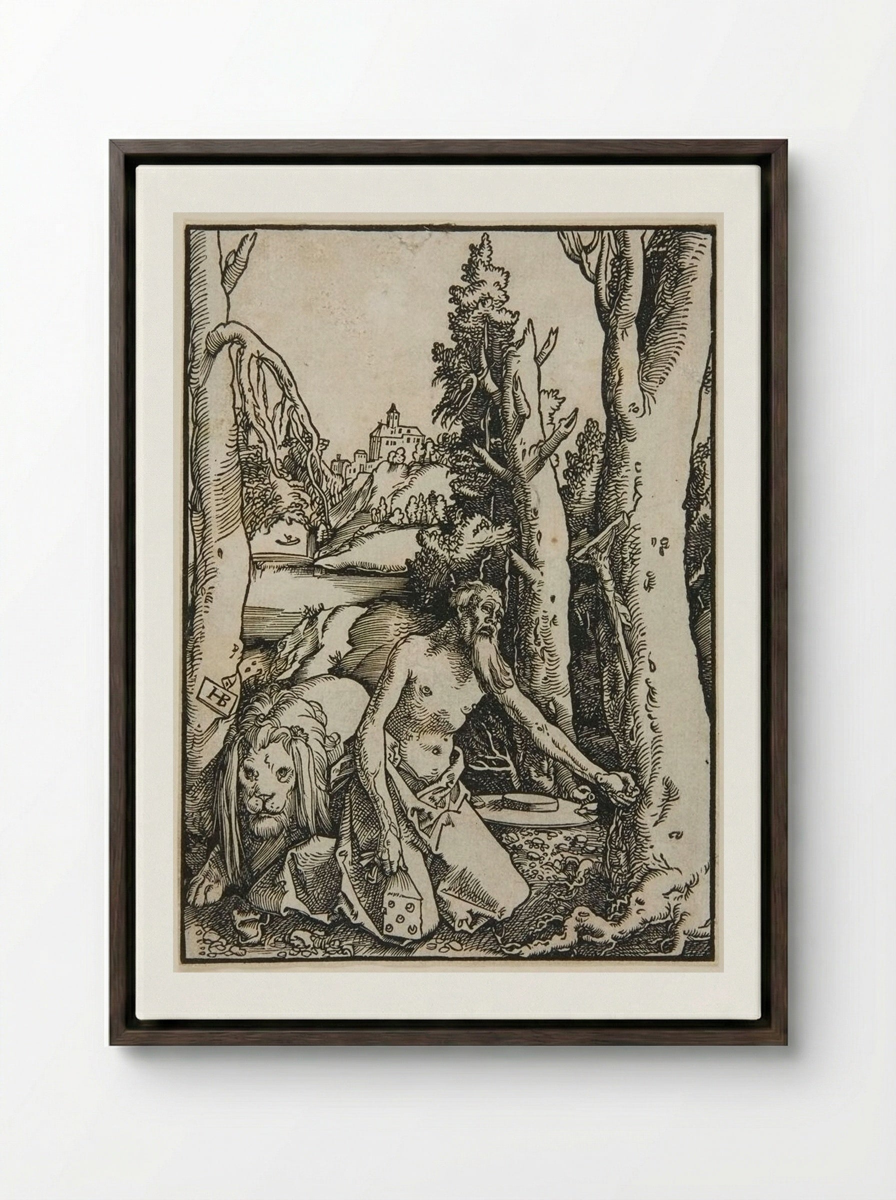 Saint Jerome in the Desert - Hans Baldung Grien - Framed Canvas Dark Wood