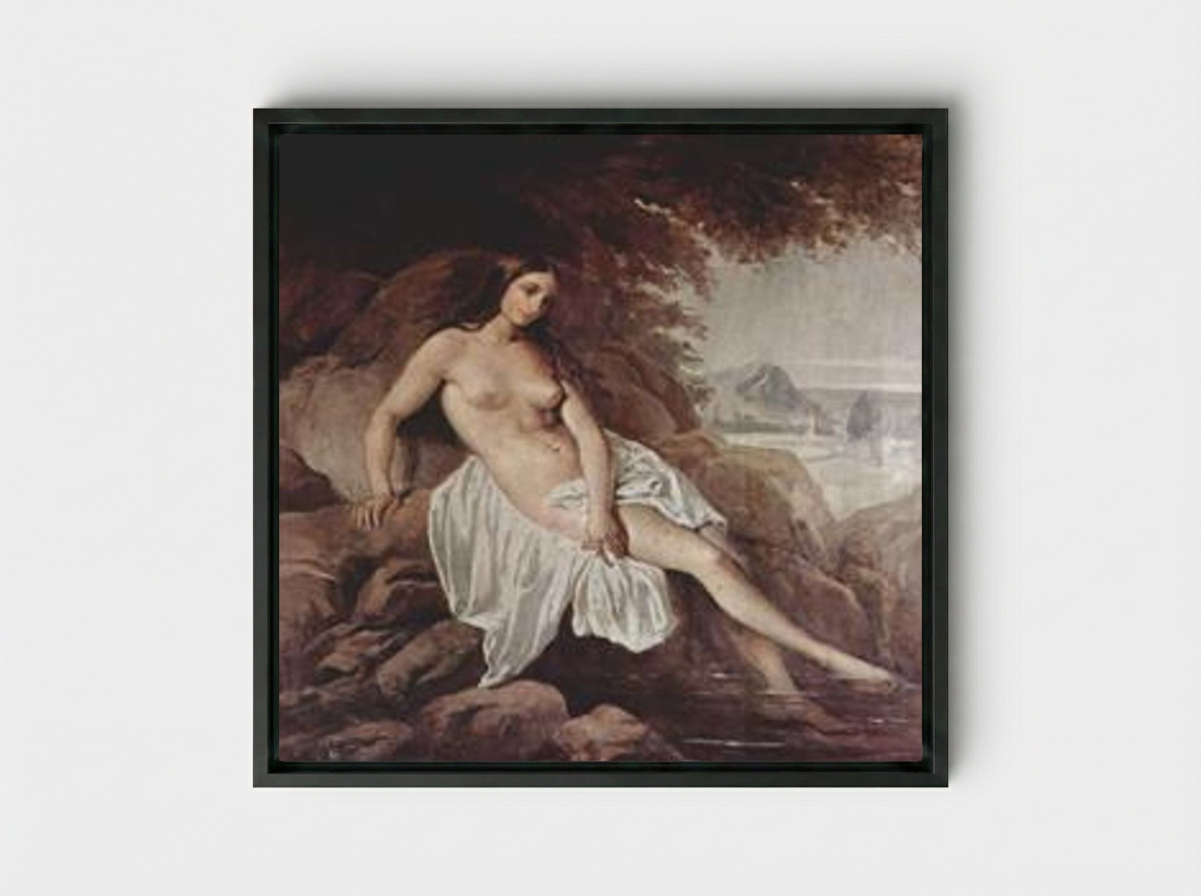 Badende (The Bather) - Francesco Hayez - Framed Canvas Black
