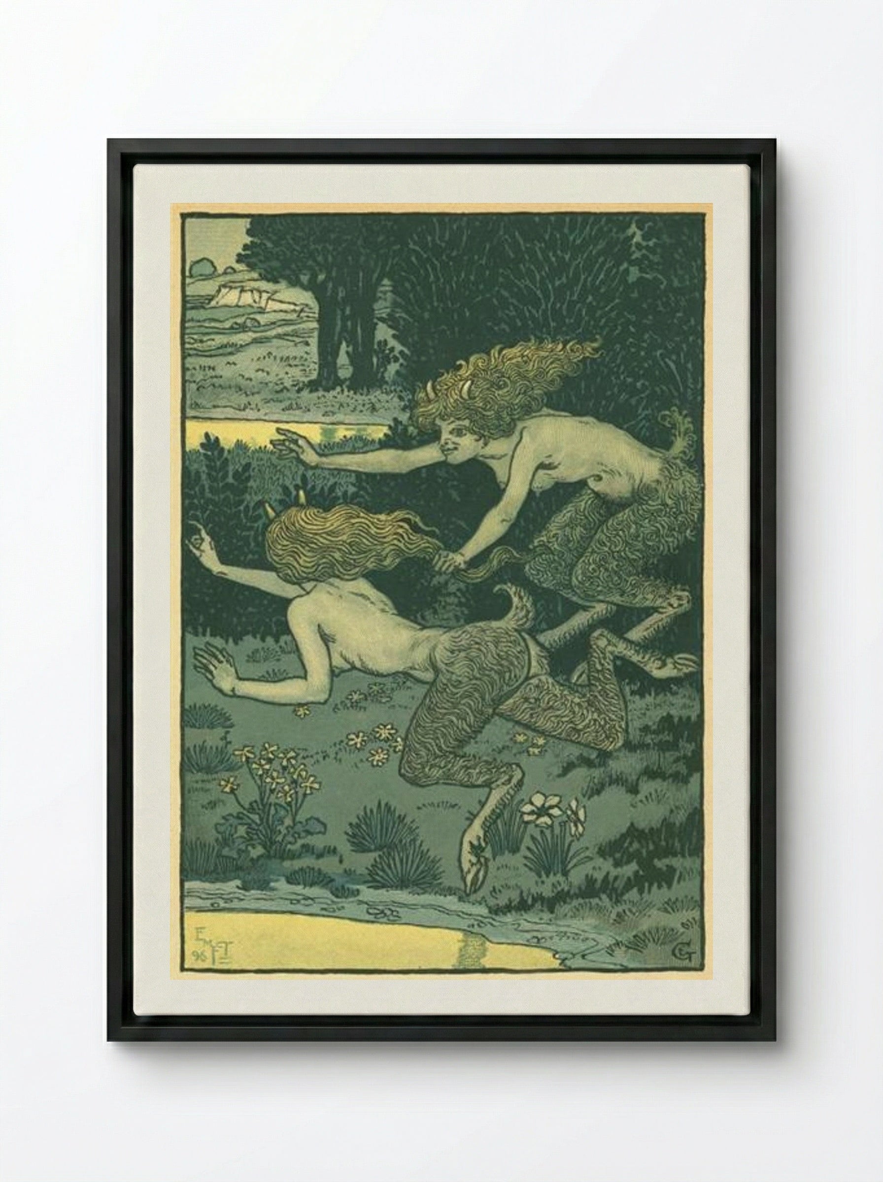 Les petites faunesses - Eugène Grasset - Framed Canvas Black