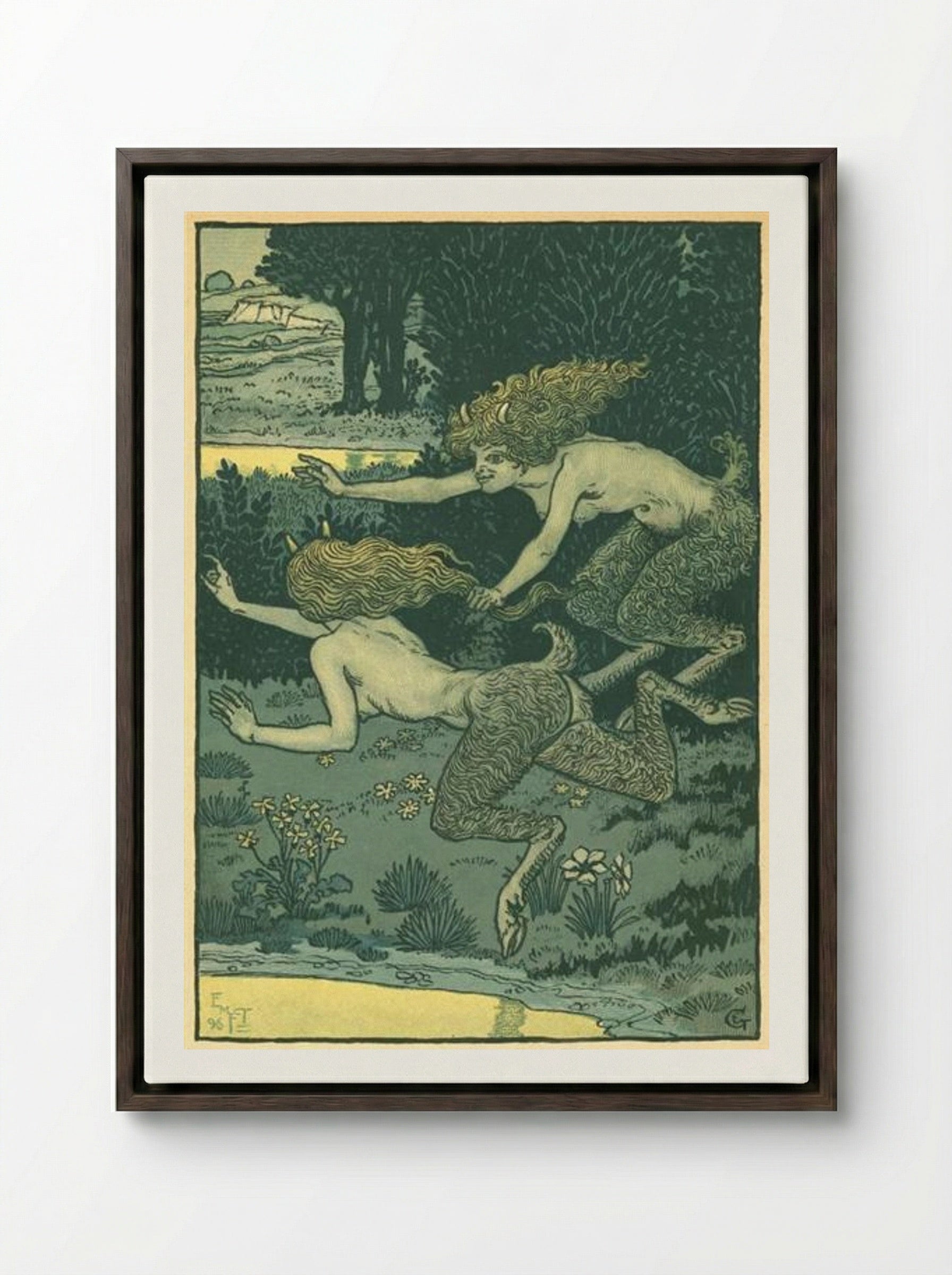 Les petites faunesses - Eugène Grasset - Framed Canvas Dark Wood