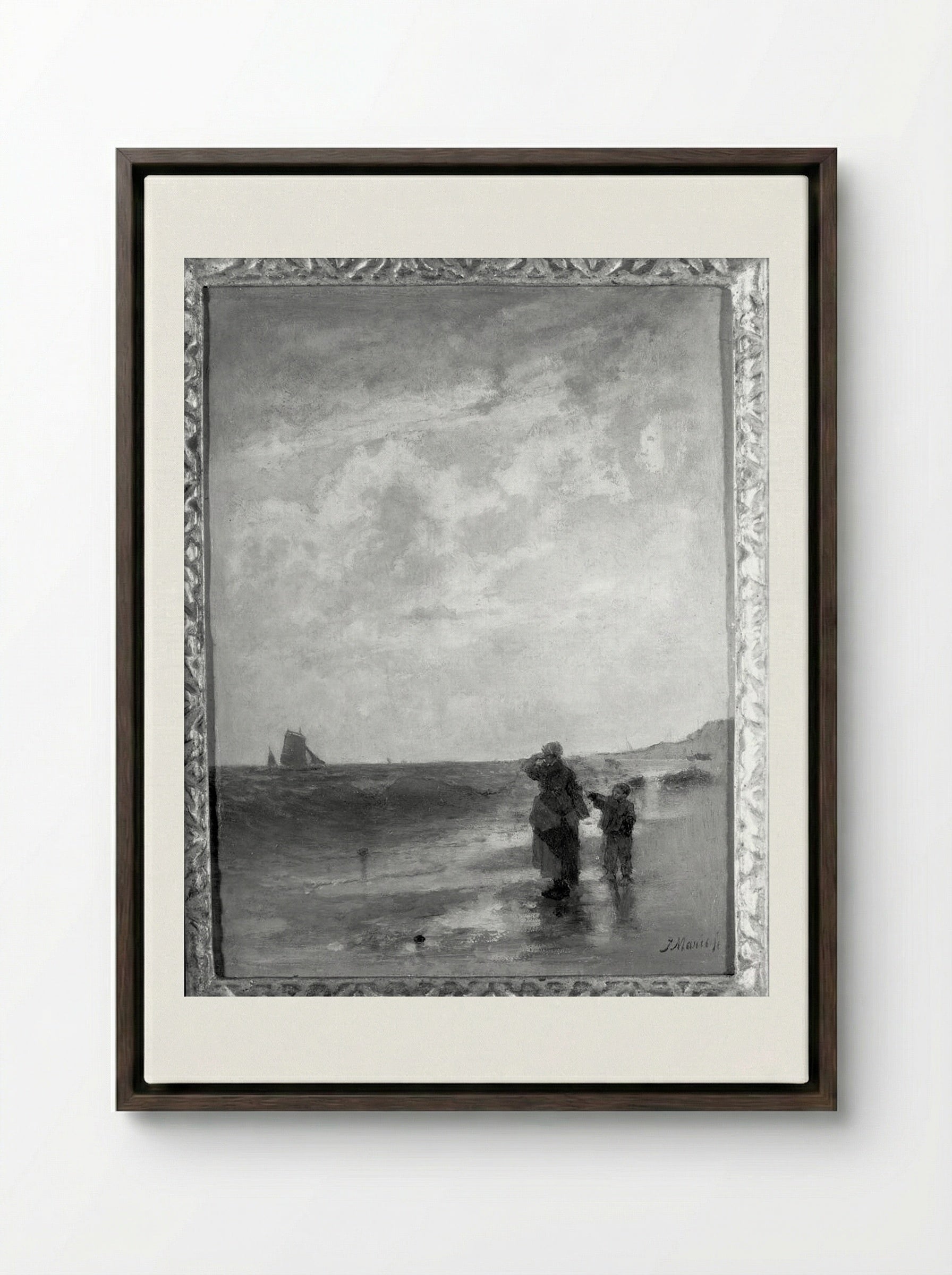 Seascape - Jacob Maris - Framed Canvas Dark Wood