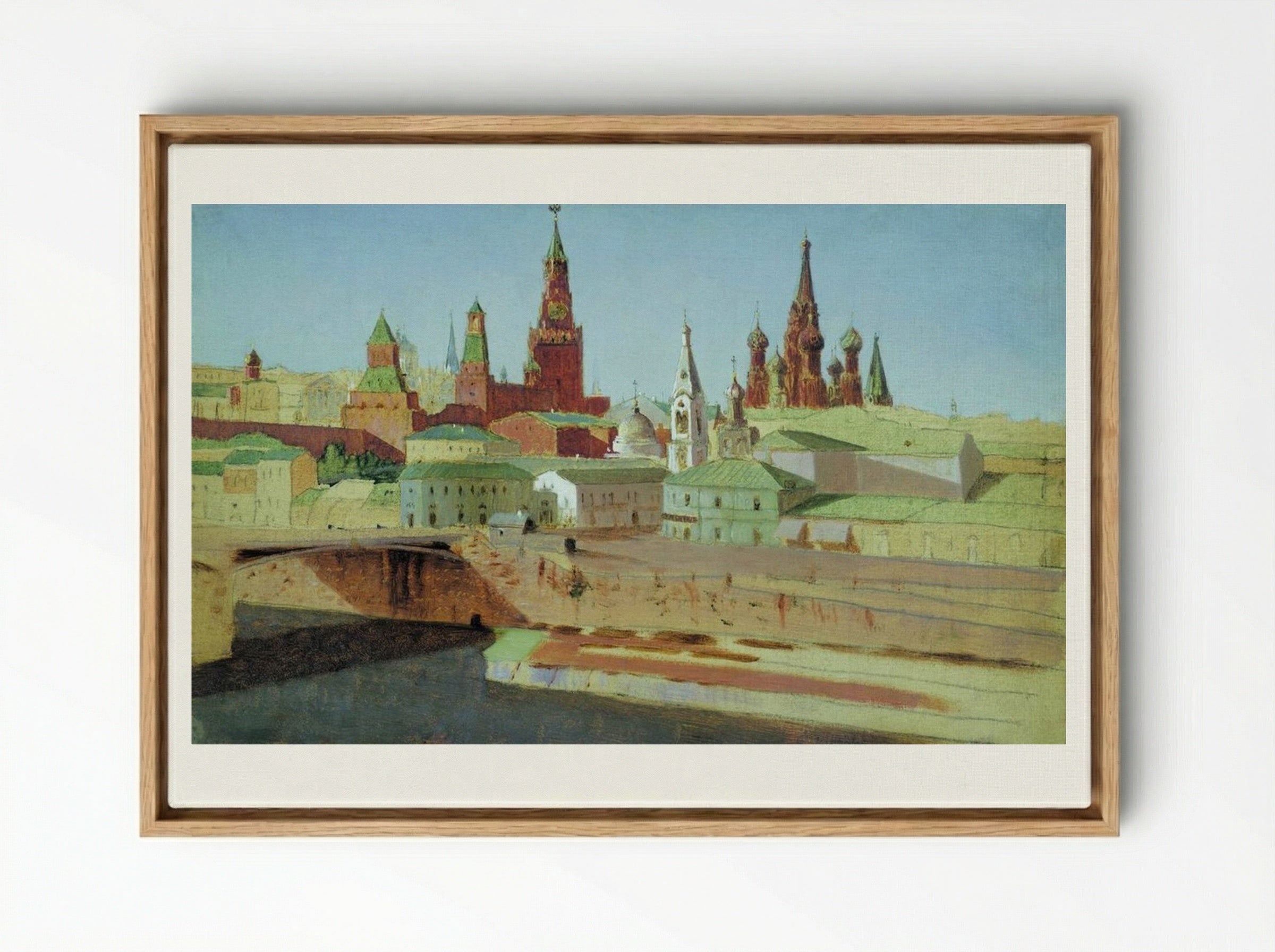 View of the Moskvoretsky Bridge, the Kremlin and the Pokrovsky Cathedral - Arkhip Kuindzhi - Framed Canvas Wood