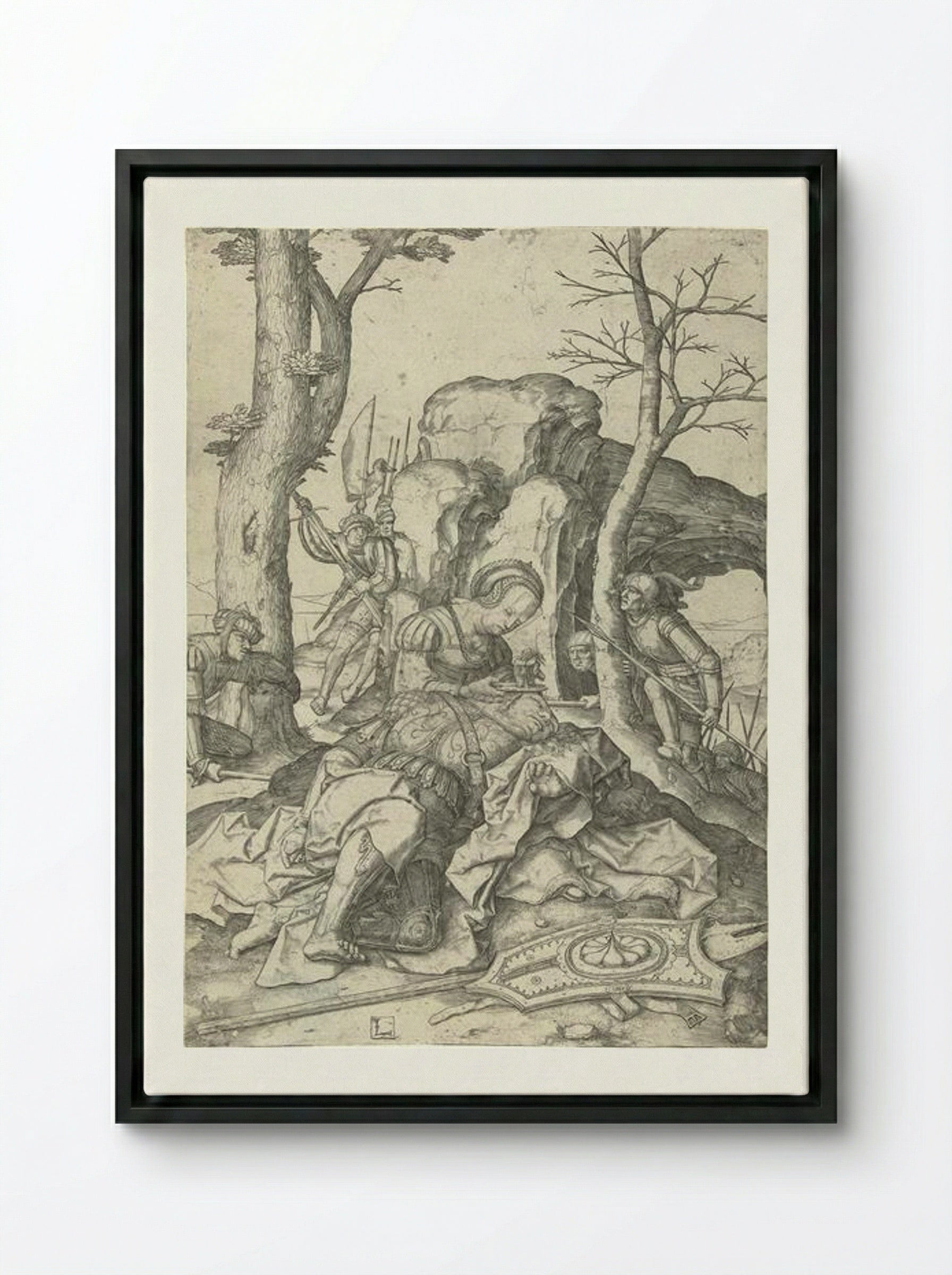 Samson and Delilah - Lucas van Leyden - Framed Canvas Black