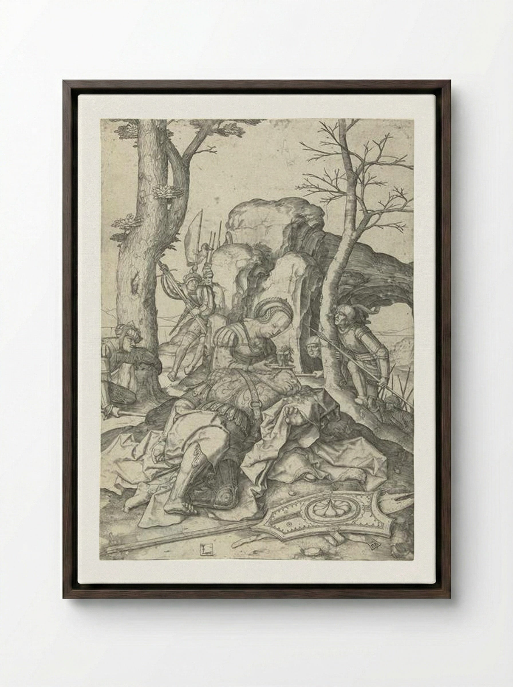 Samson and Delilah - Lucas van Leyden - Framed Canvas Dark Wood