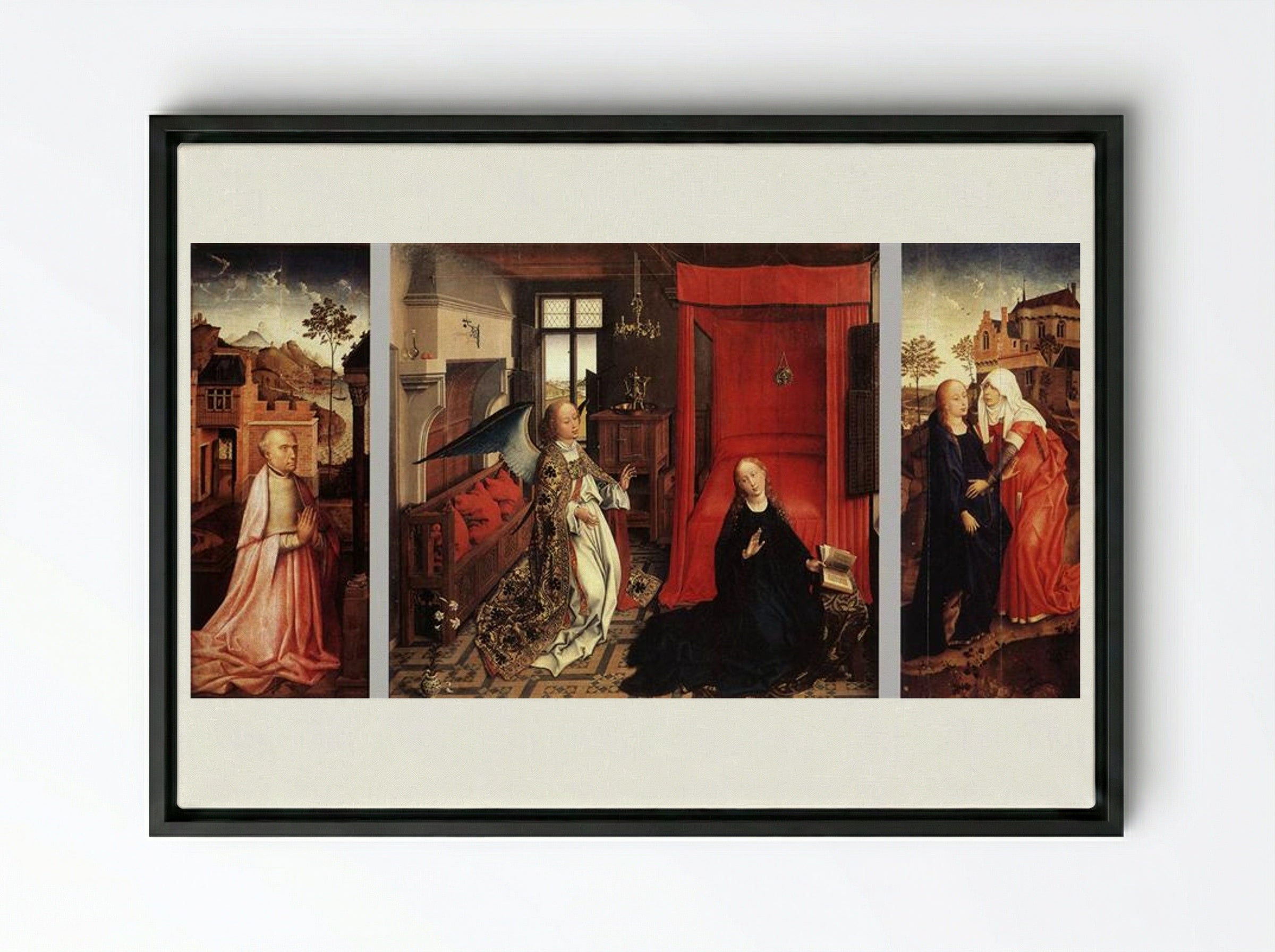 The Annunciation (The Bladelin Triptych) - Rogier van der Weyden - Framed Canvas Black