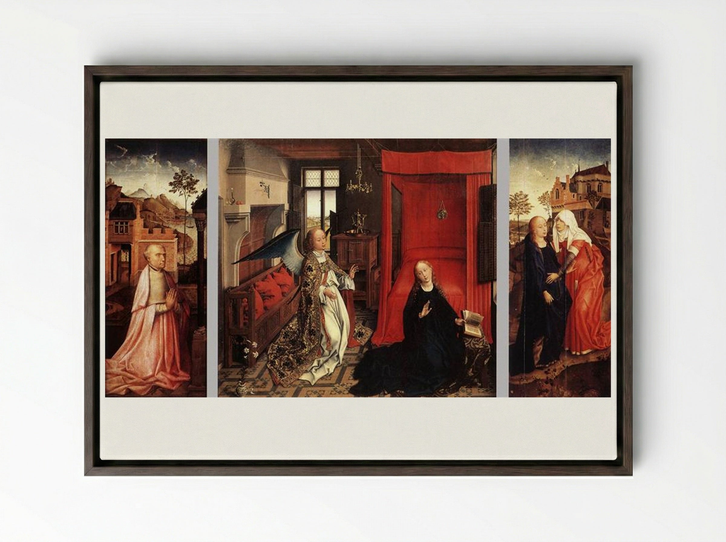 The Annunciation (The Bladelin Triptych) - Rogier van der Weyden - Framed Canvas Dark Wood