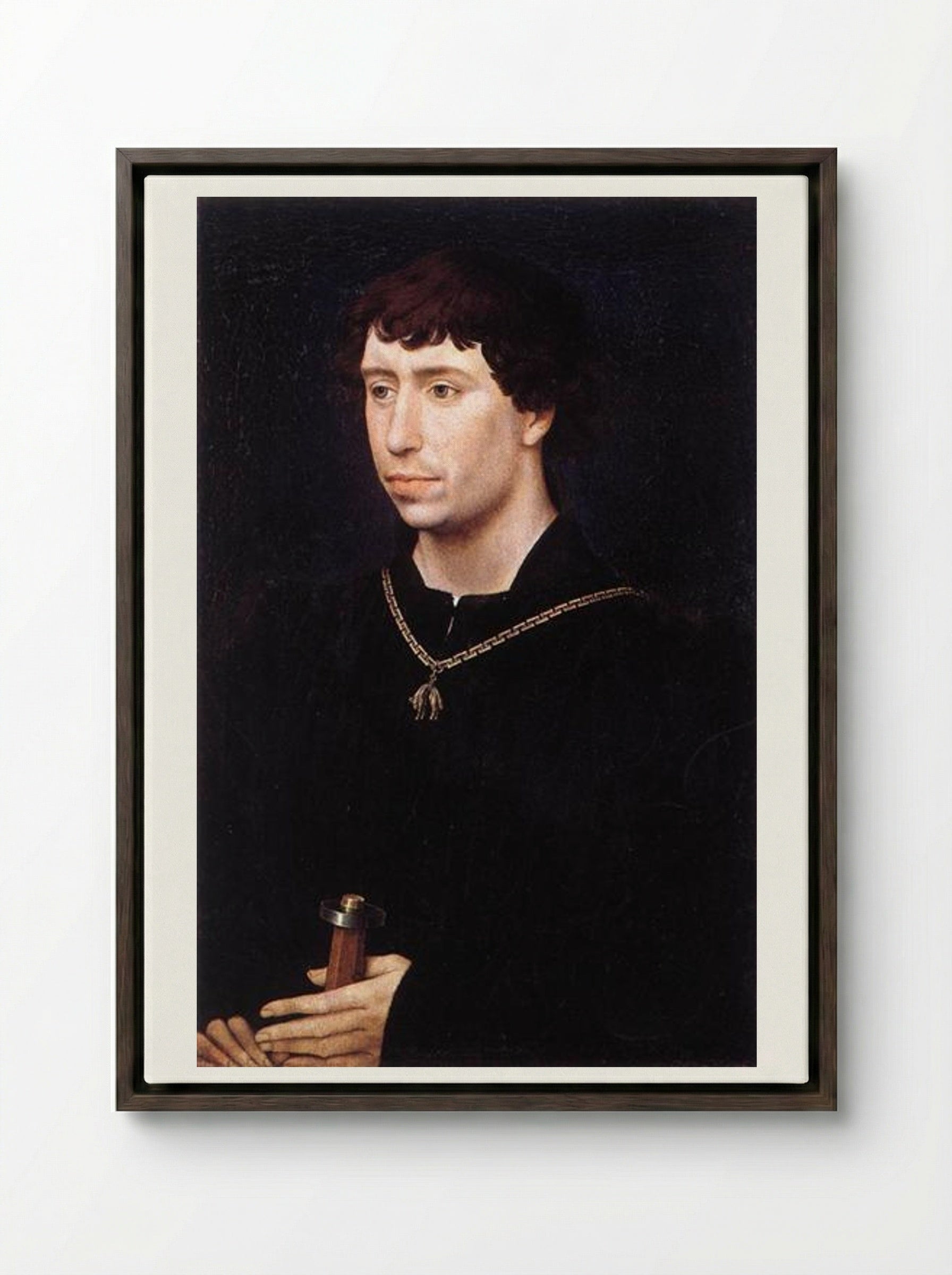 Portrait of Charles the Bold - Rogier van der Weyden - Framed Canvas Dark Wood