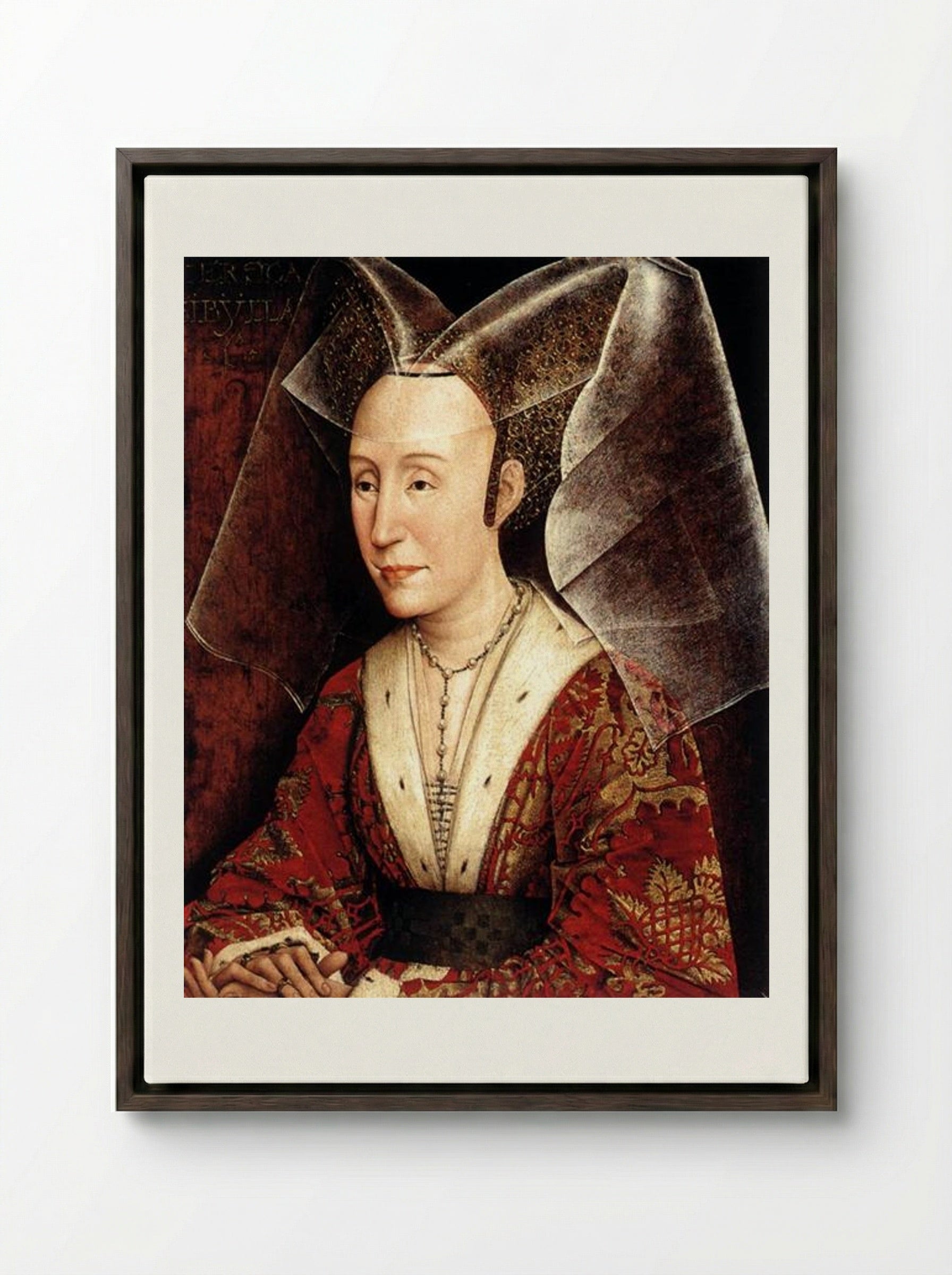 Portrait of Isabella of Portugal - Rogier van der Weyden - Framed Canvas Dark Wood