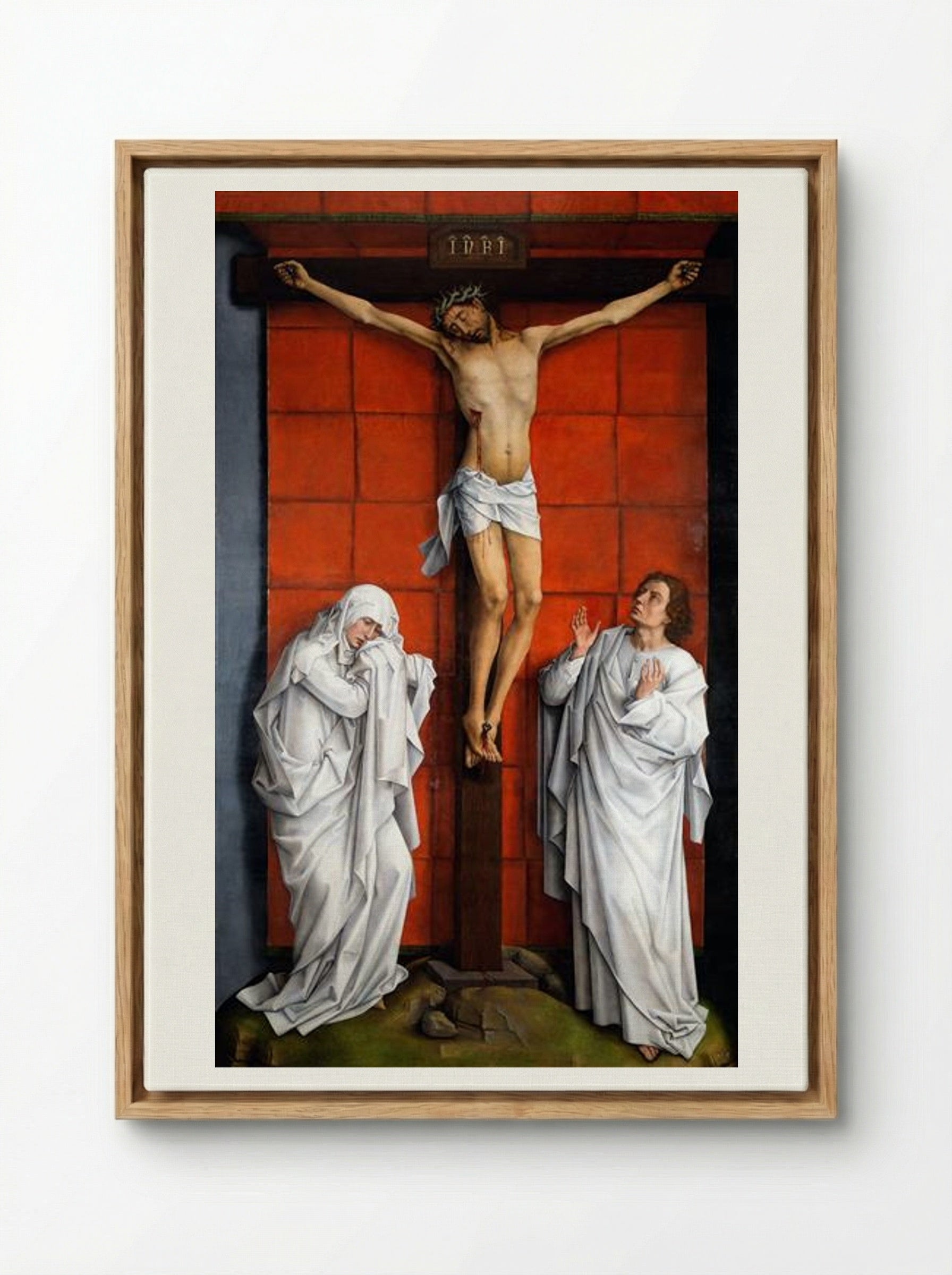 Crucifixion with the Virgin and Saint John the Evangelist - Rogier van der Weyden - Framed Canvas Wood