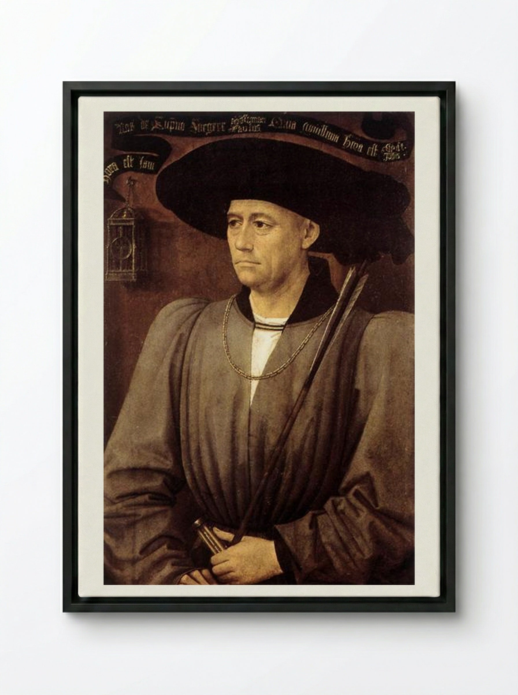 Portrait of a Man - Rogier van der Weyden - Framed Canvas Black