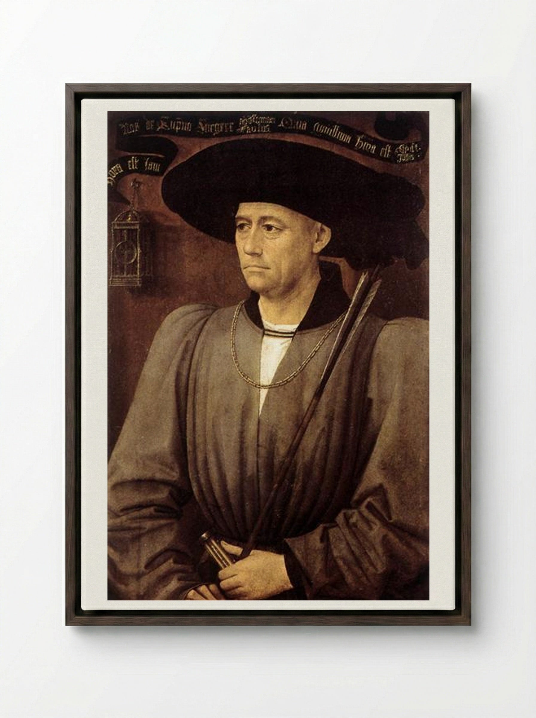 Portrait of a Man - Rogier van der Weyden - Framed Canvas Dark Wood