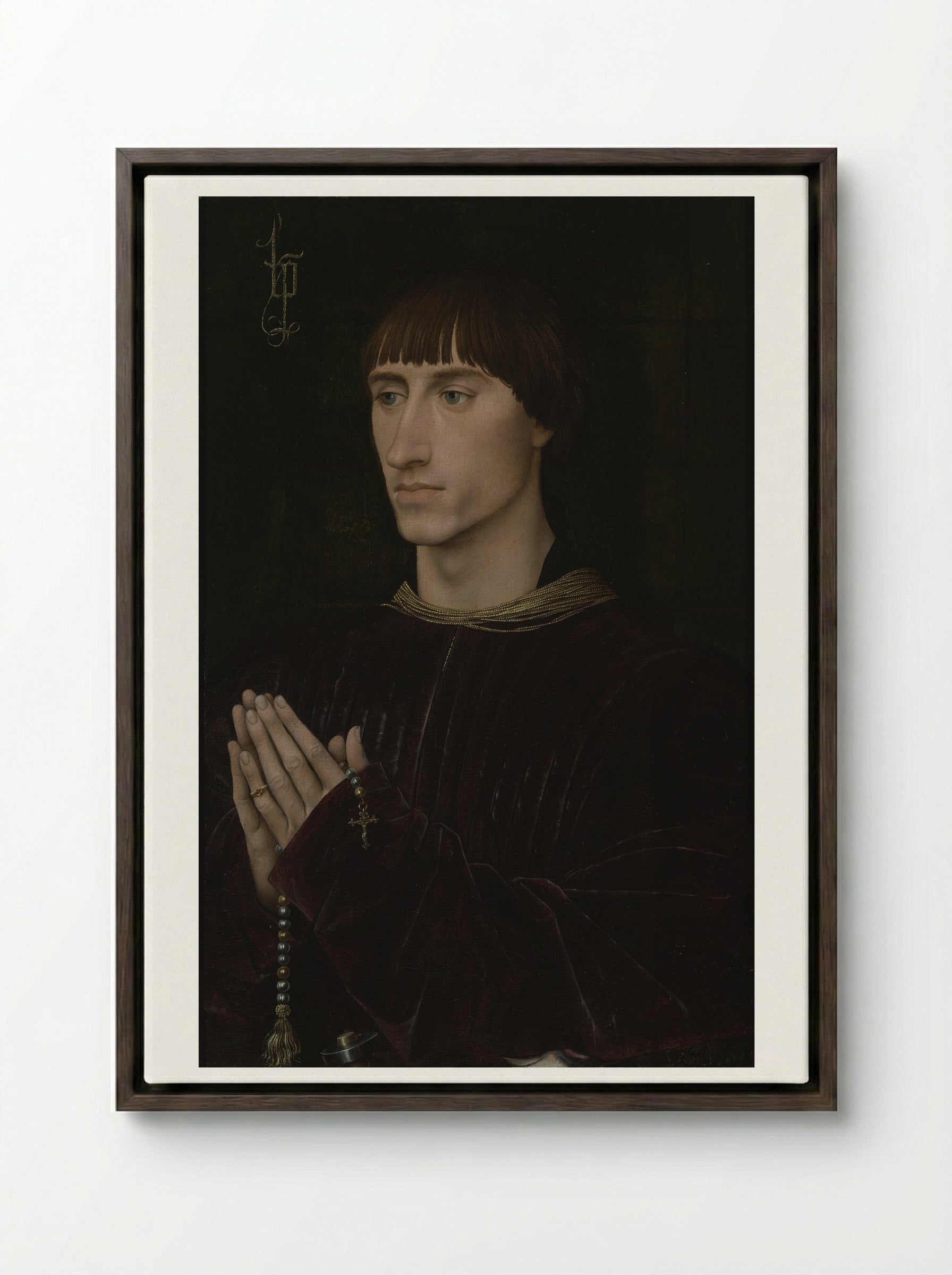 Portrait of Philippe de Croy - Rogier van der Weyden - Framed Canvas Dark Wood