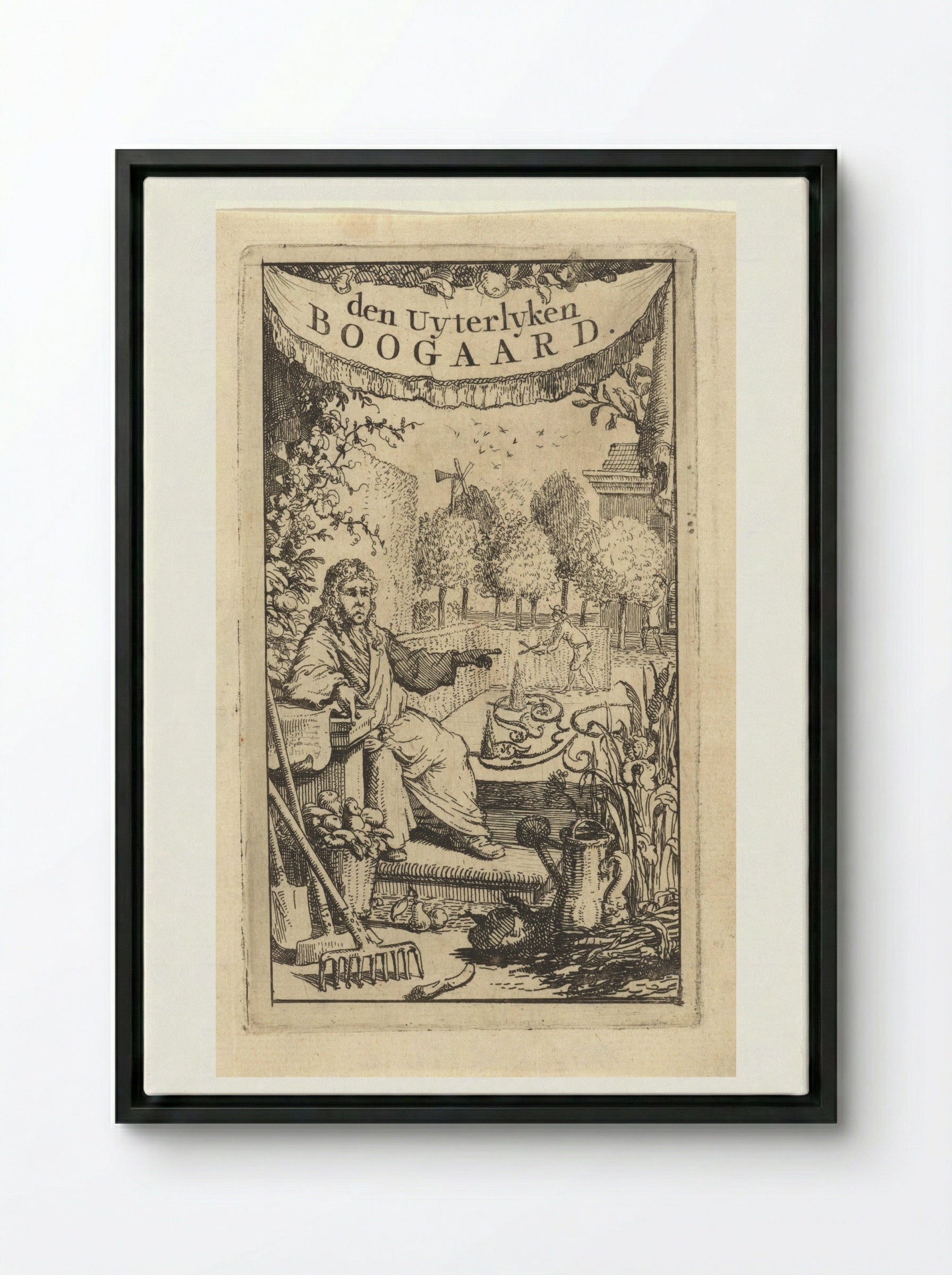 Man in een tuin - Vincent Laurensz. van der Vinne (II) - Framed Canvas Black