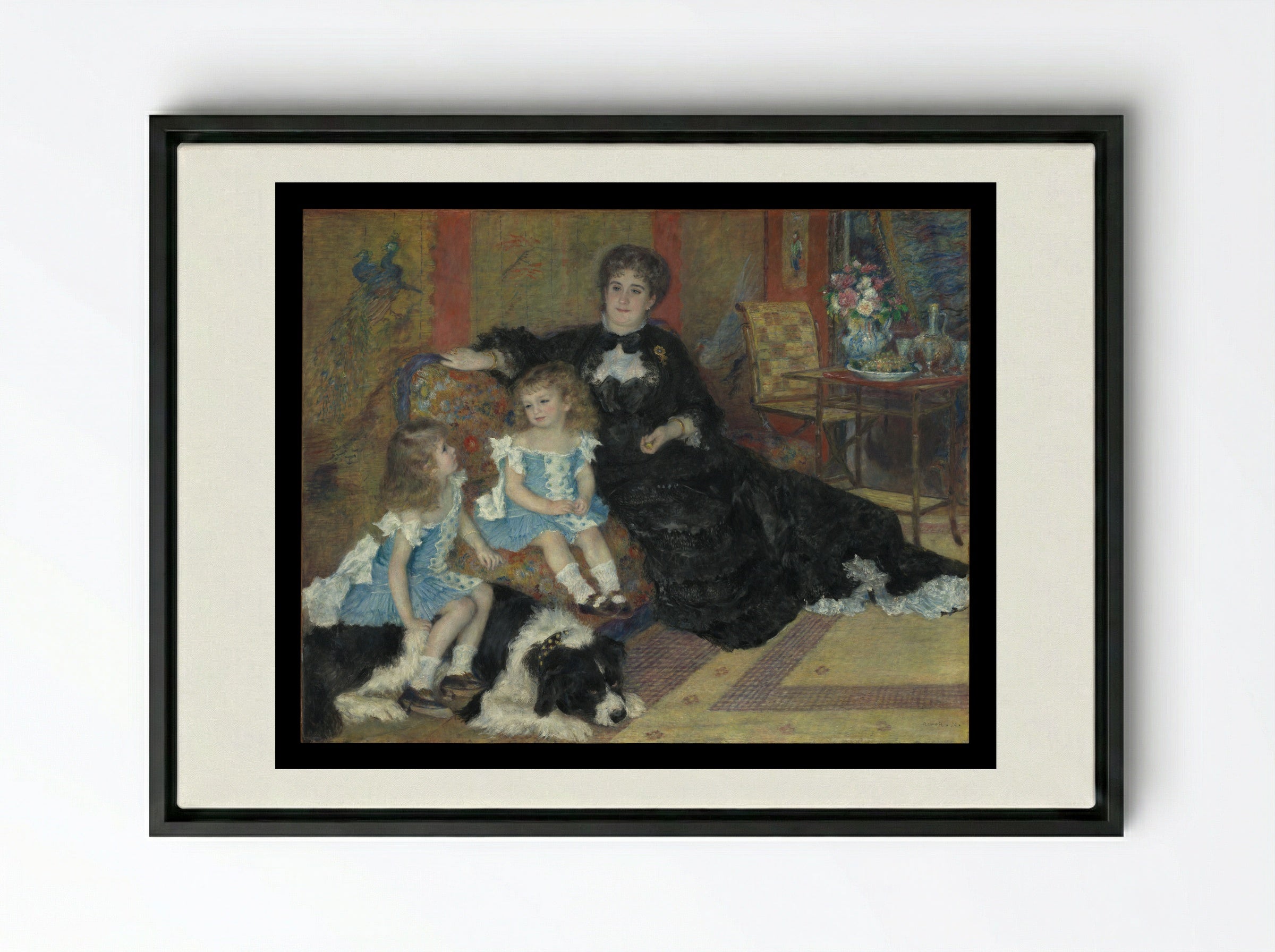 Madame Georges Charpentier and Her Children - Pierre-Auguste Renoir - Framed Canvas Black