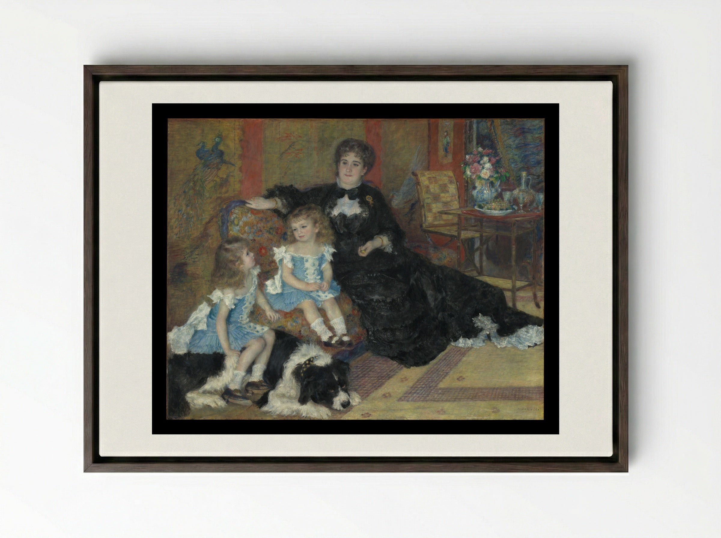 Madame Georges Charpentier and Her Children - Pierre-Auguste Renoir - Framed Canvas Dark Wood