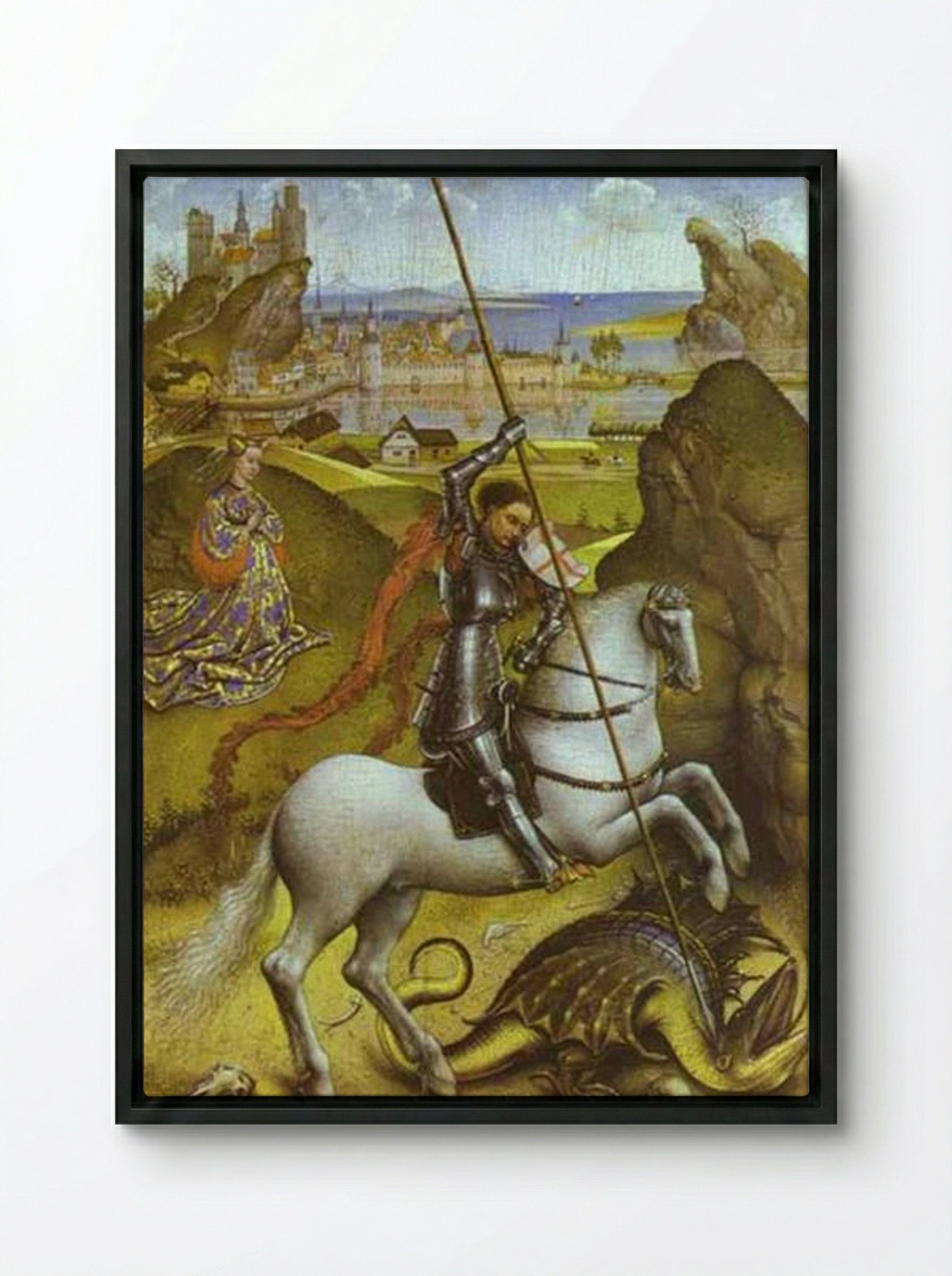 Saint George and the Dragon - Rogier van der Weyden - Framed Canvas Black