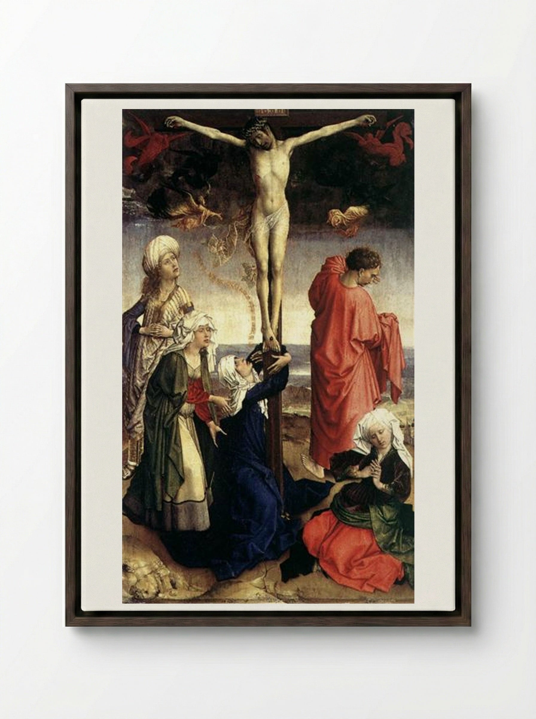 Crucifixion - Rogier van der Weyden - Framed Canvas Dark Wood