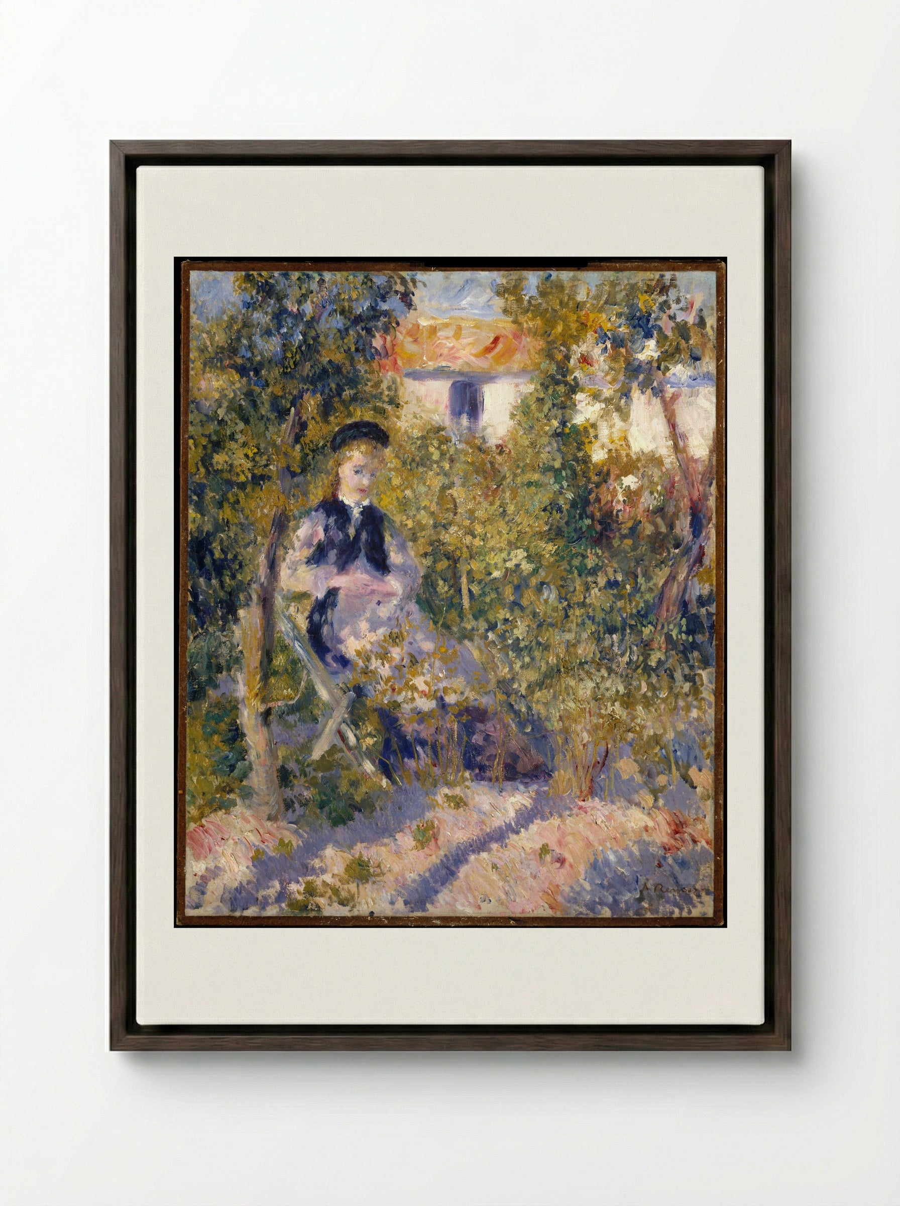 Nini in the Garden - Auguste Renoir - Framed Canvas Dark Wood