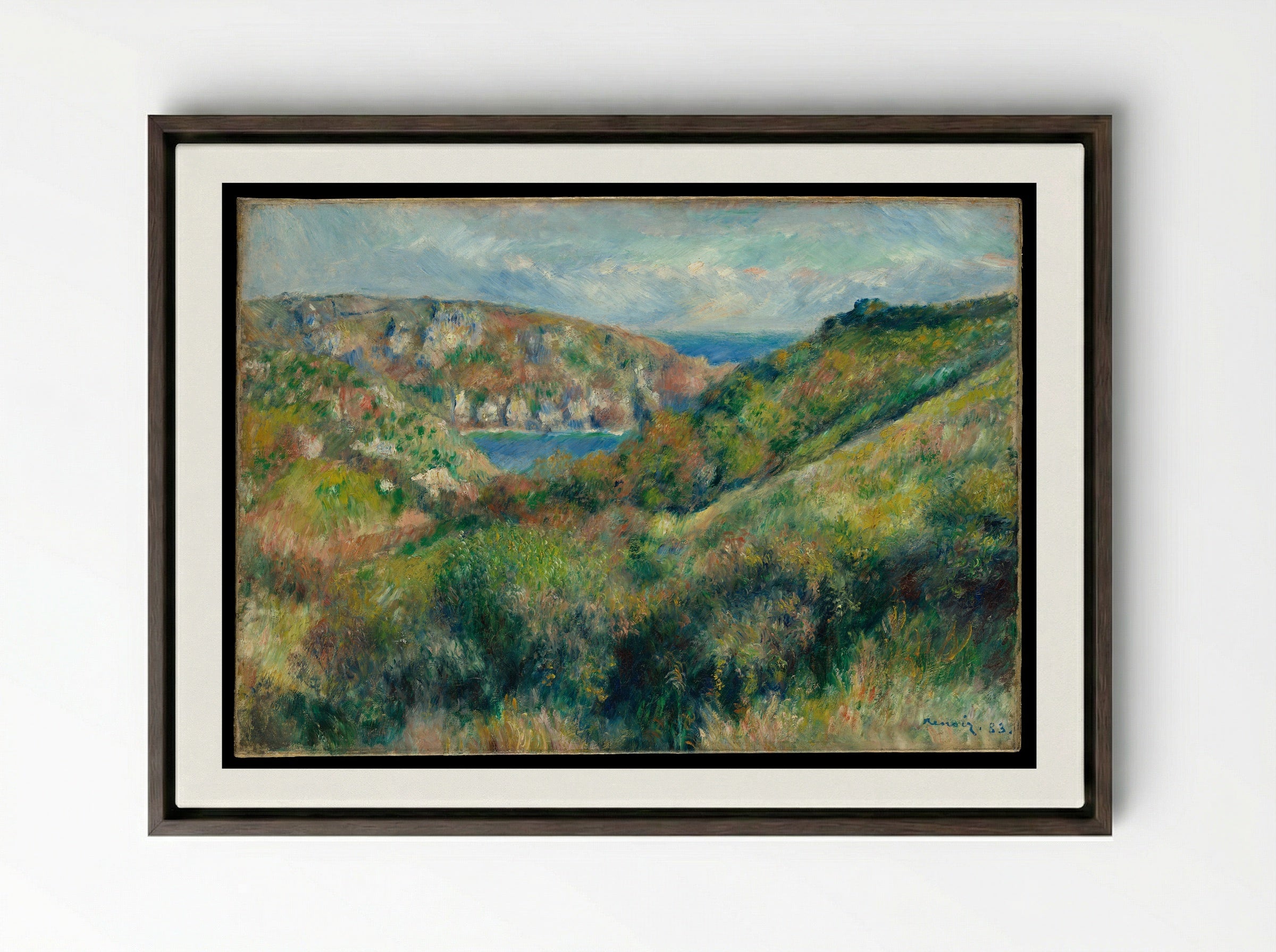 Hills around the Bay of Moulin Huet, Guernsey - Auguste Renoir - Framed Canvas Dark Wood