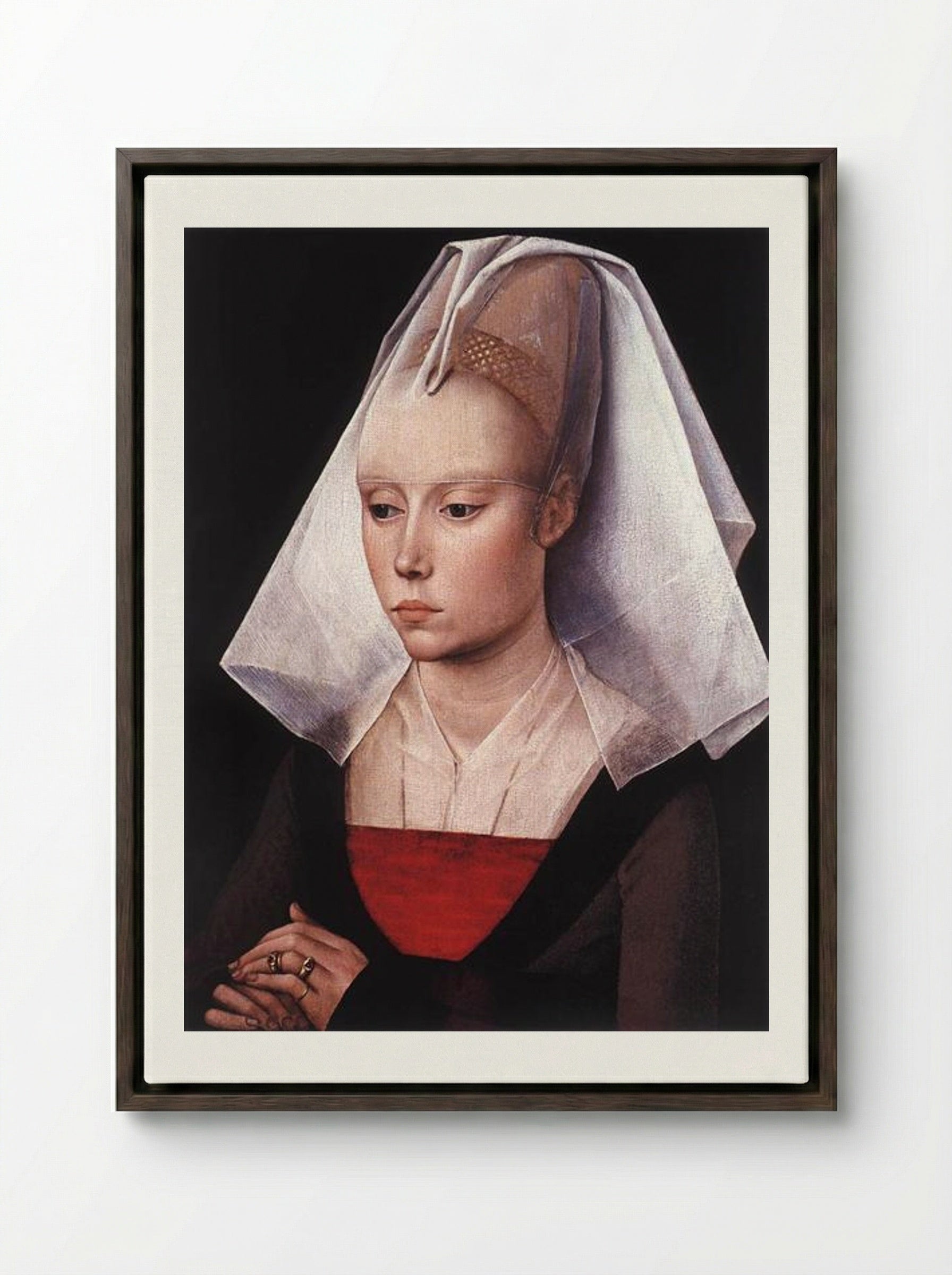 Portrait of a Woman - Rogier van der Weyden - Framed Canvas Dark Wood