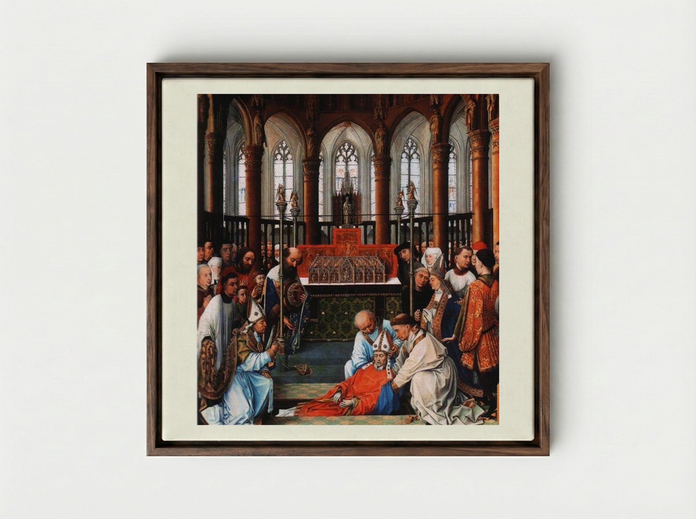 Exhumation of Saint Hubert - Rogier van der Weyden - Framed Canvas Dark Wood