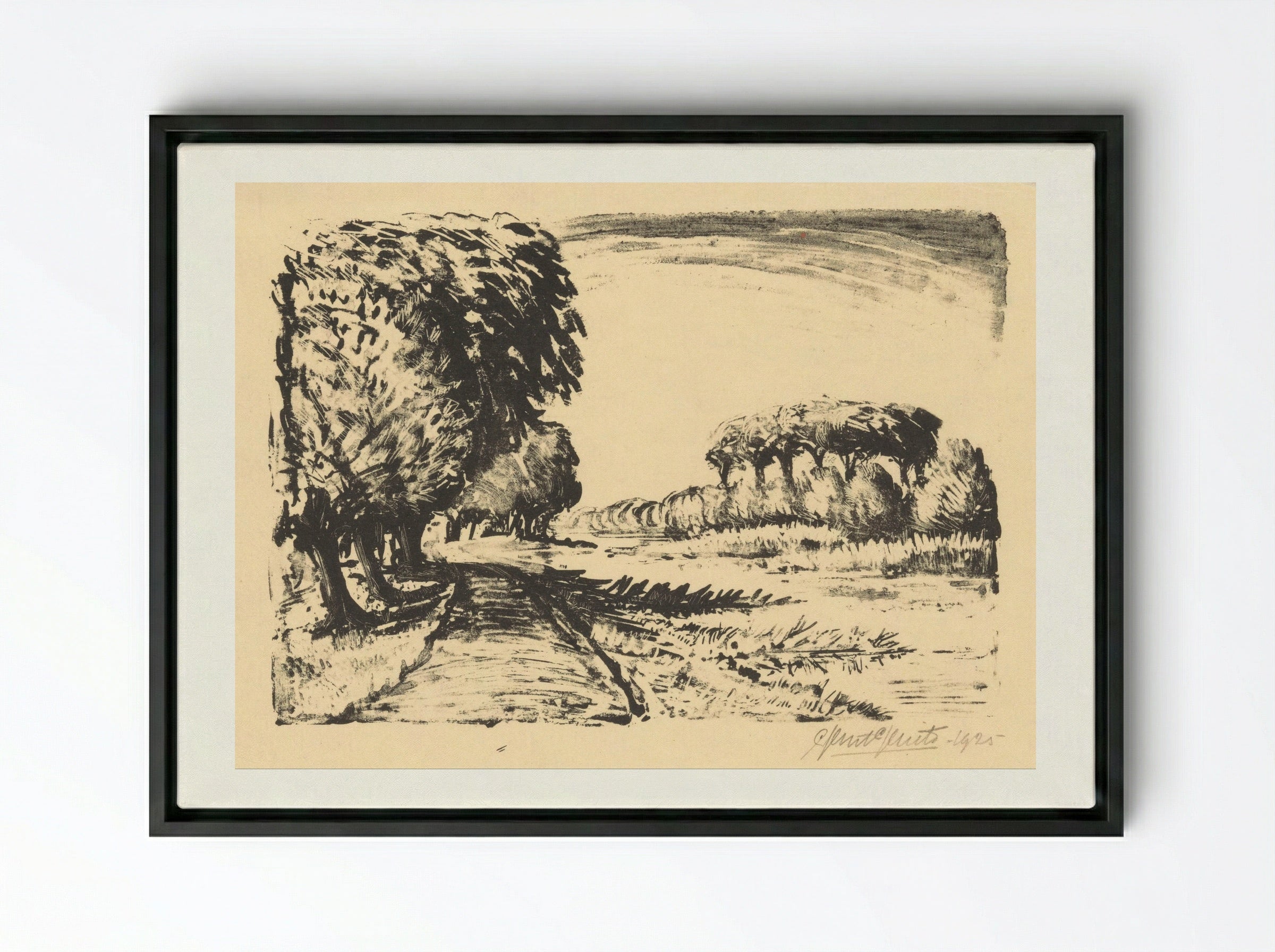 Onverharde weg met bomen langs water - Ger Gerrits - Framed Canvas Black