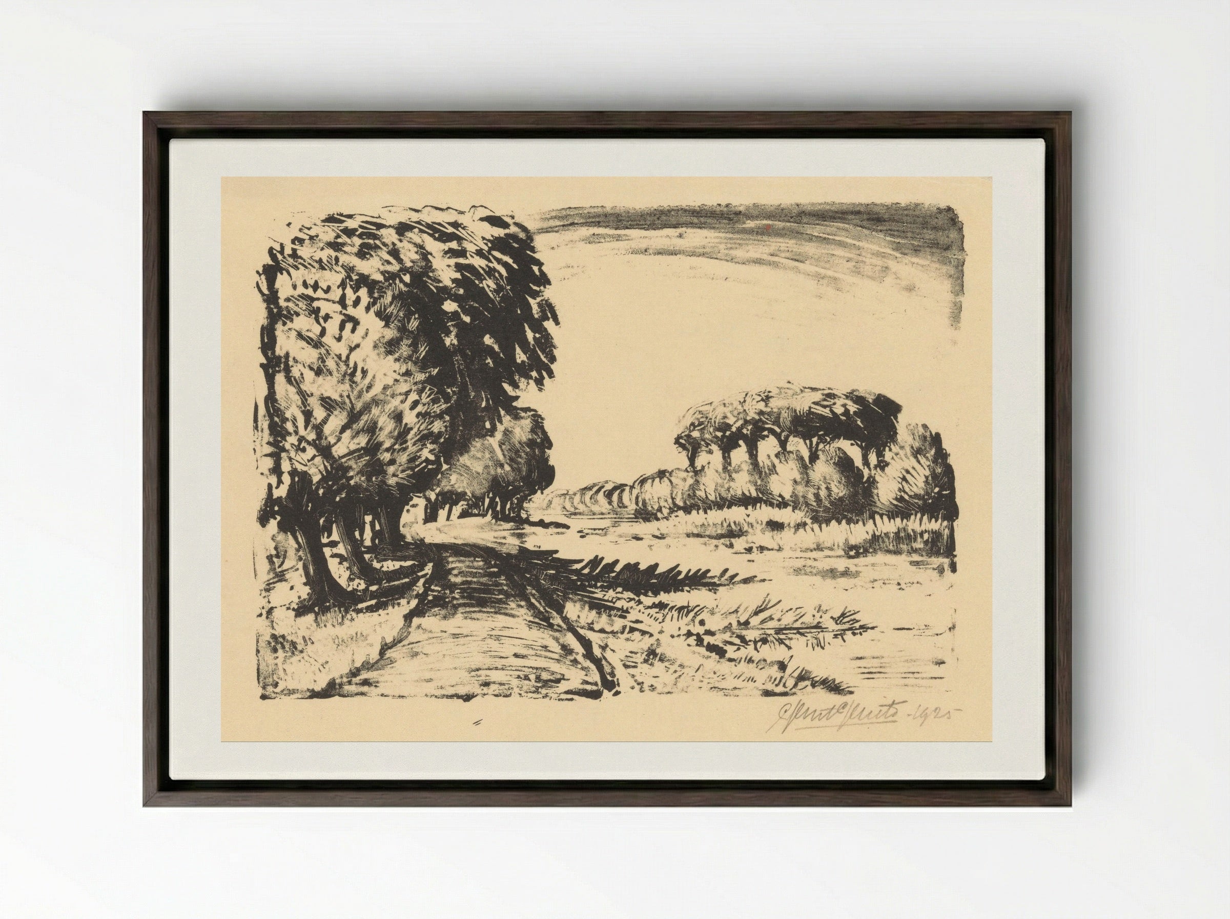 Onverharde weg met bomen langs water - Ger Gerrits - Framed Canvas Dark Wood