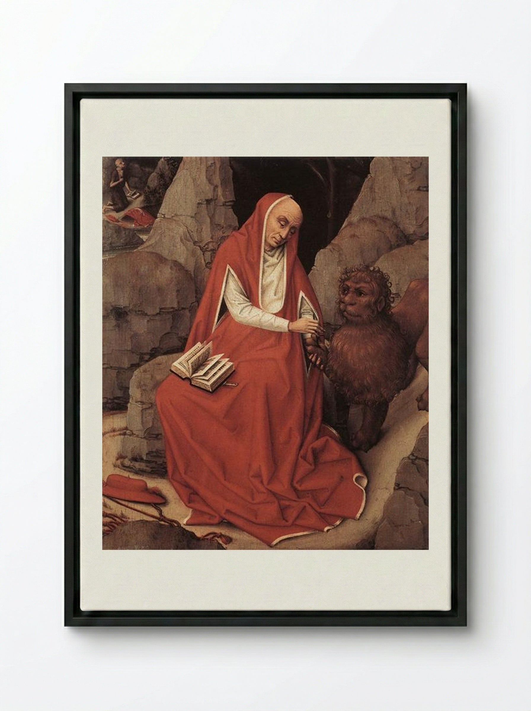Saint Jerome and the Lion - Rogier van der Weyden - Framed Canvas Black
