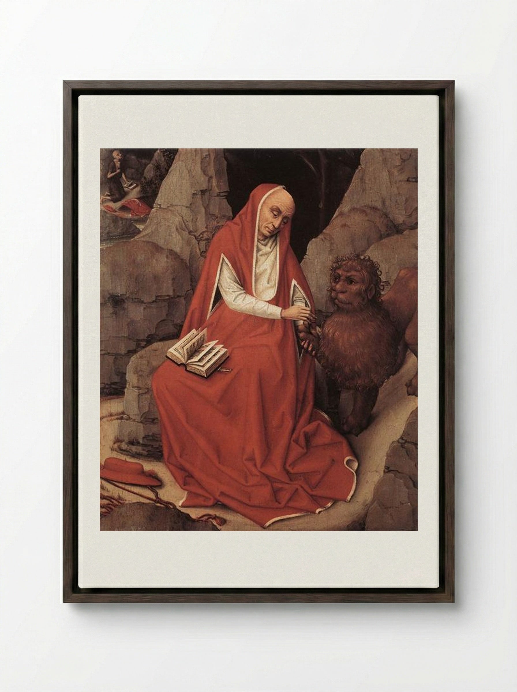 Saint Jerome and the Lion - Rogier van der Weyden - Framed Canvas Dark Wood