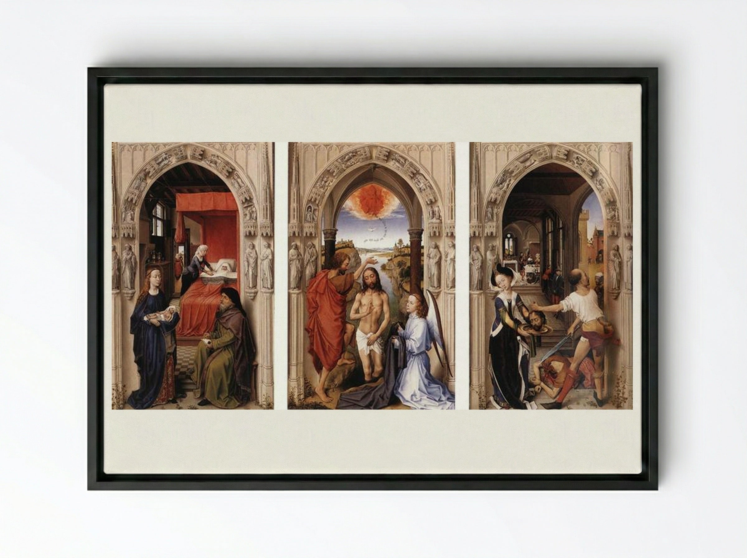 Saint John Altarpiece - Rogier van der Weyden - Framed Canvas Black