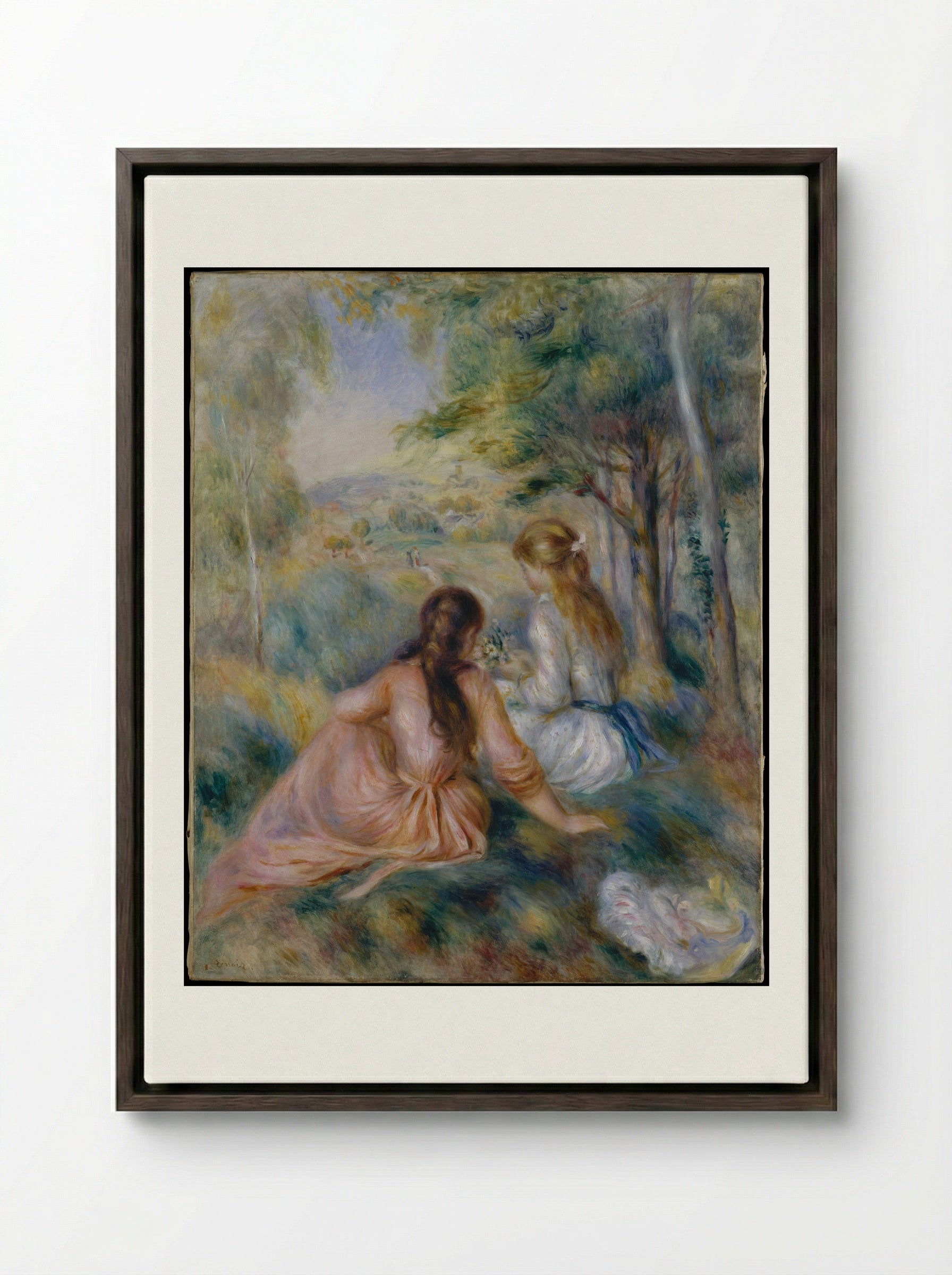 In the Meadow - Auguste Renoir - Framed Canvas Dark Wood