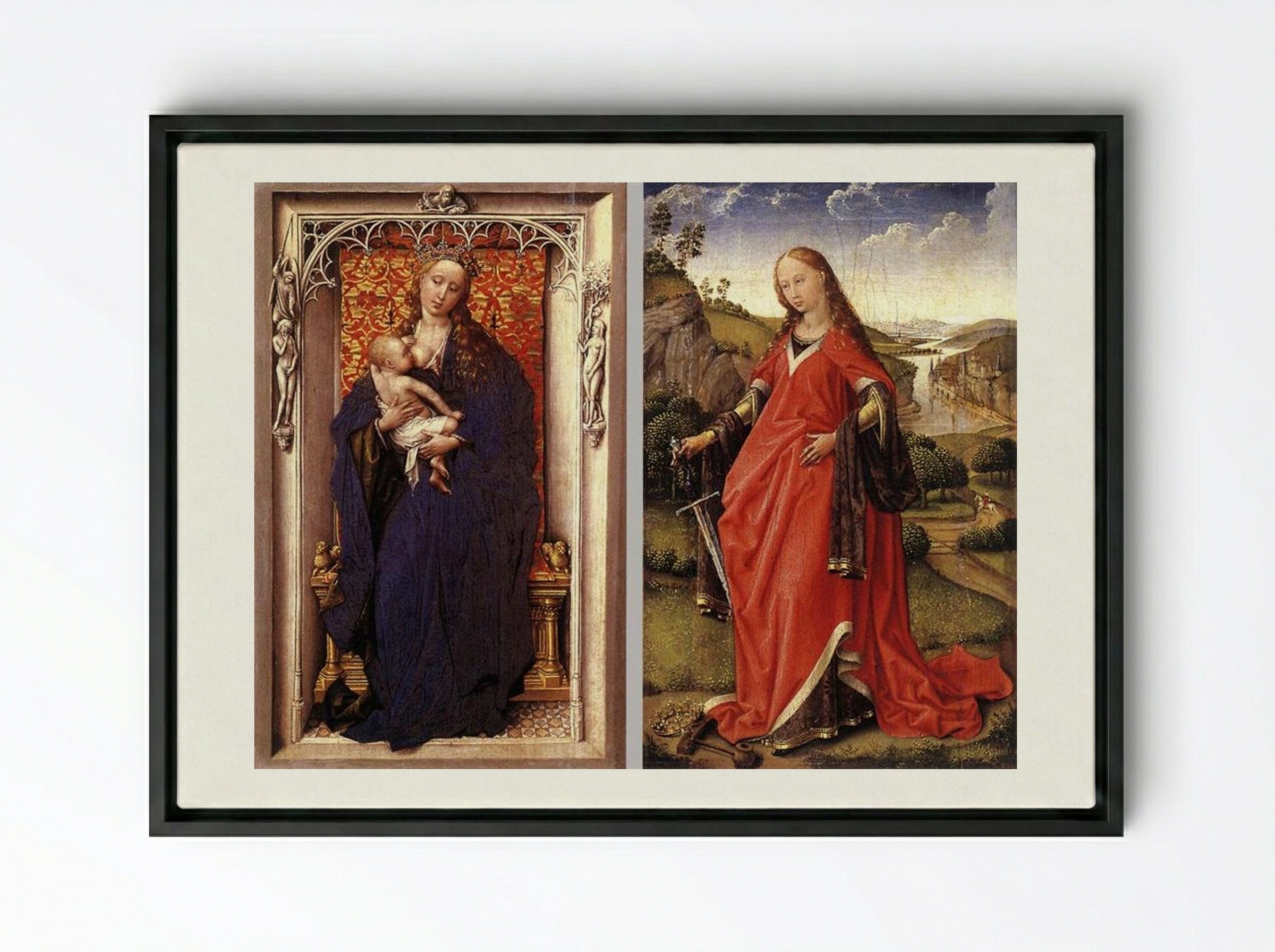 Various Altarpieces - Rogier van der Weyden - Framed Canvas Black