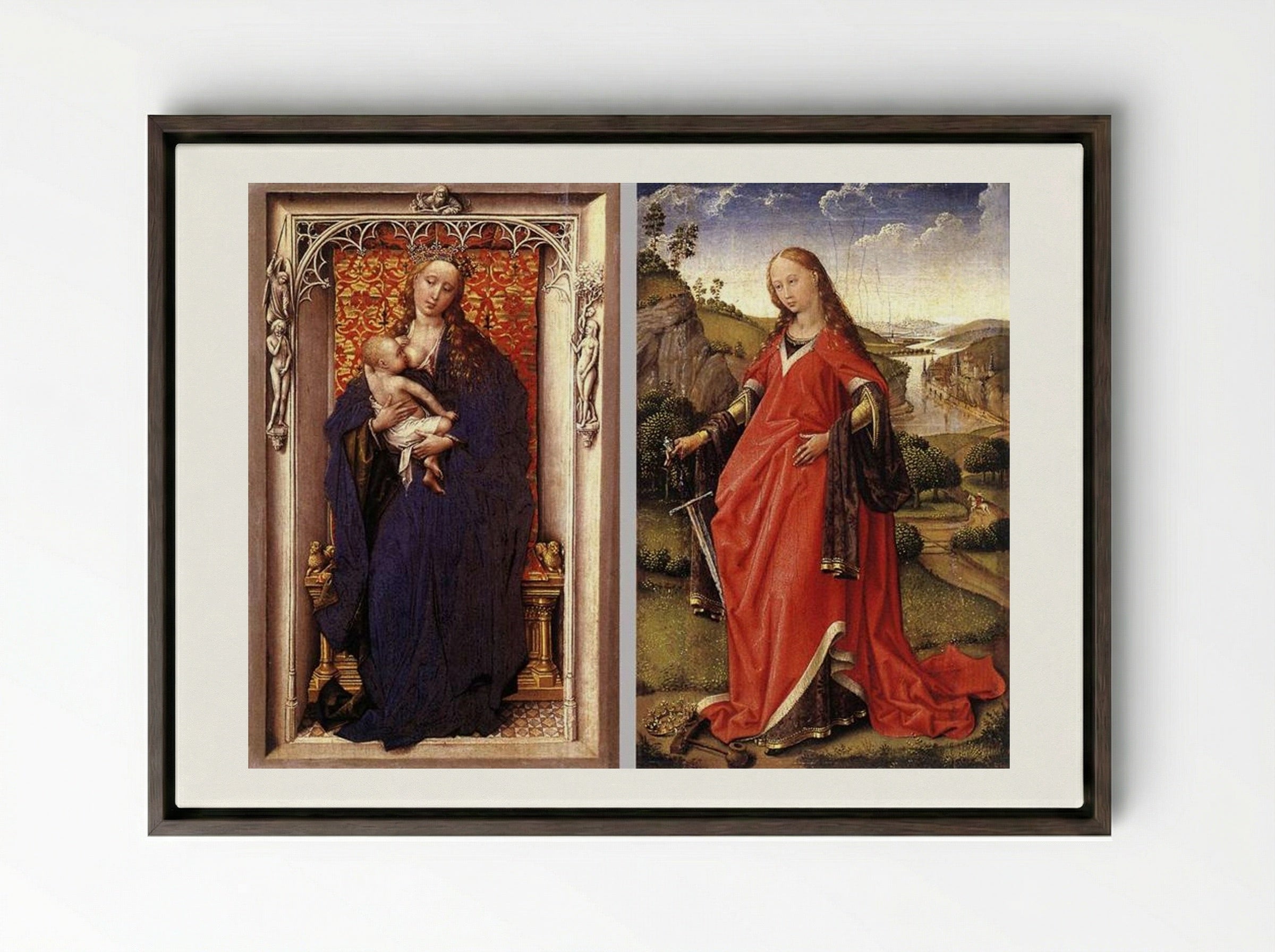 Various Altarpieces - Rogier van der Weyden - Framed Canvas Dark Wood