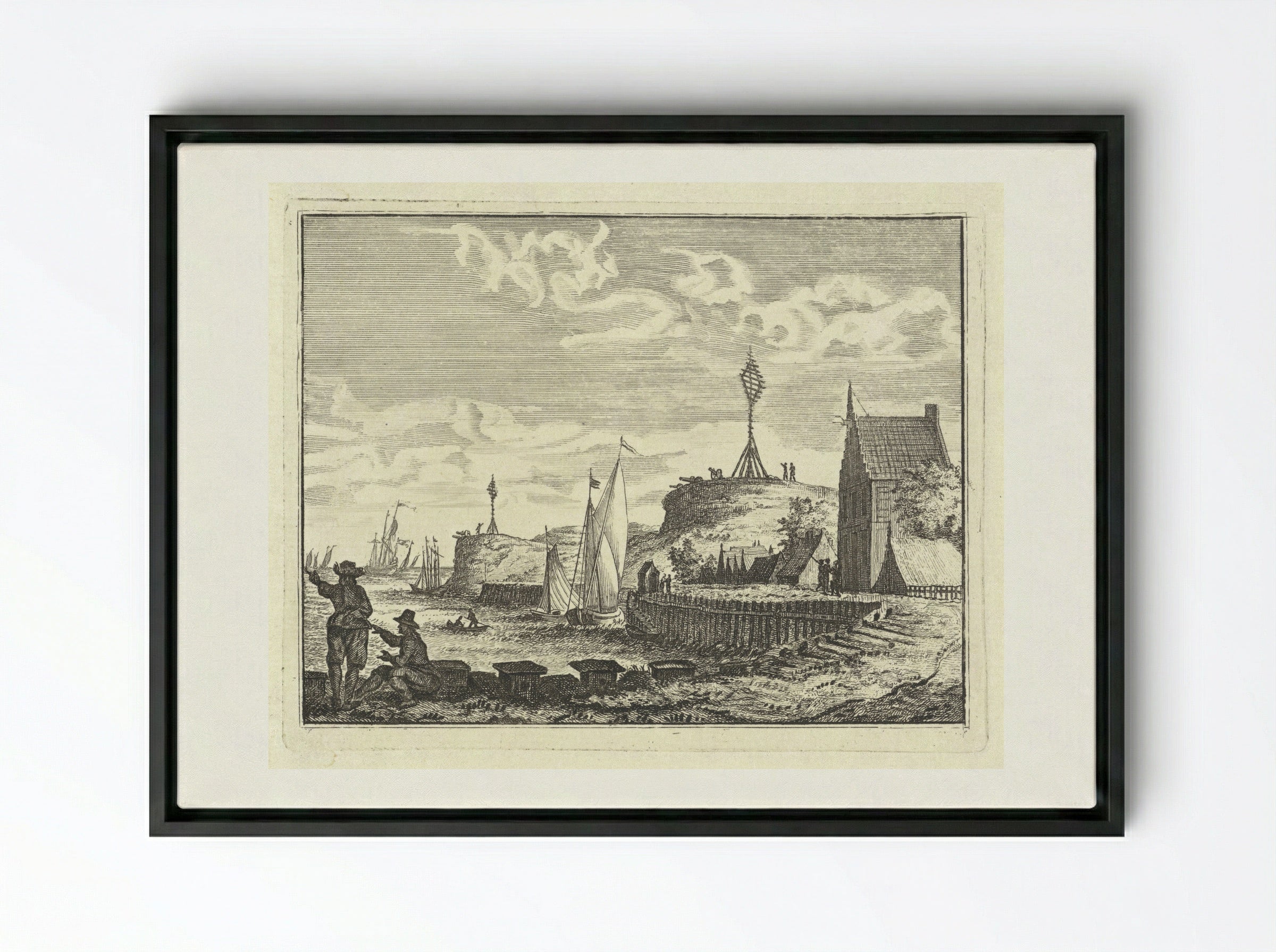 Kust met uitkijkpost - Vincent Laurensz. van der Vinne (II) - Framed Canvas Black