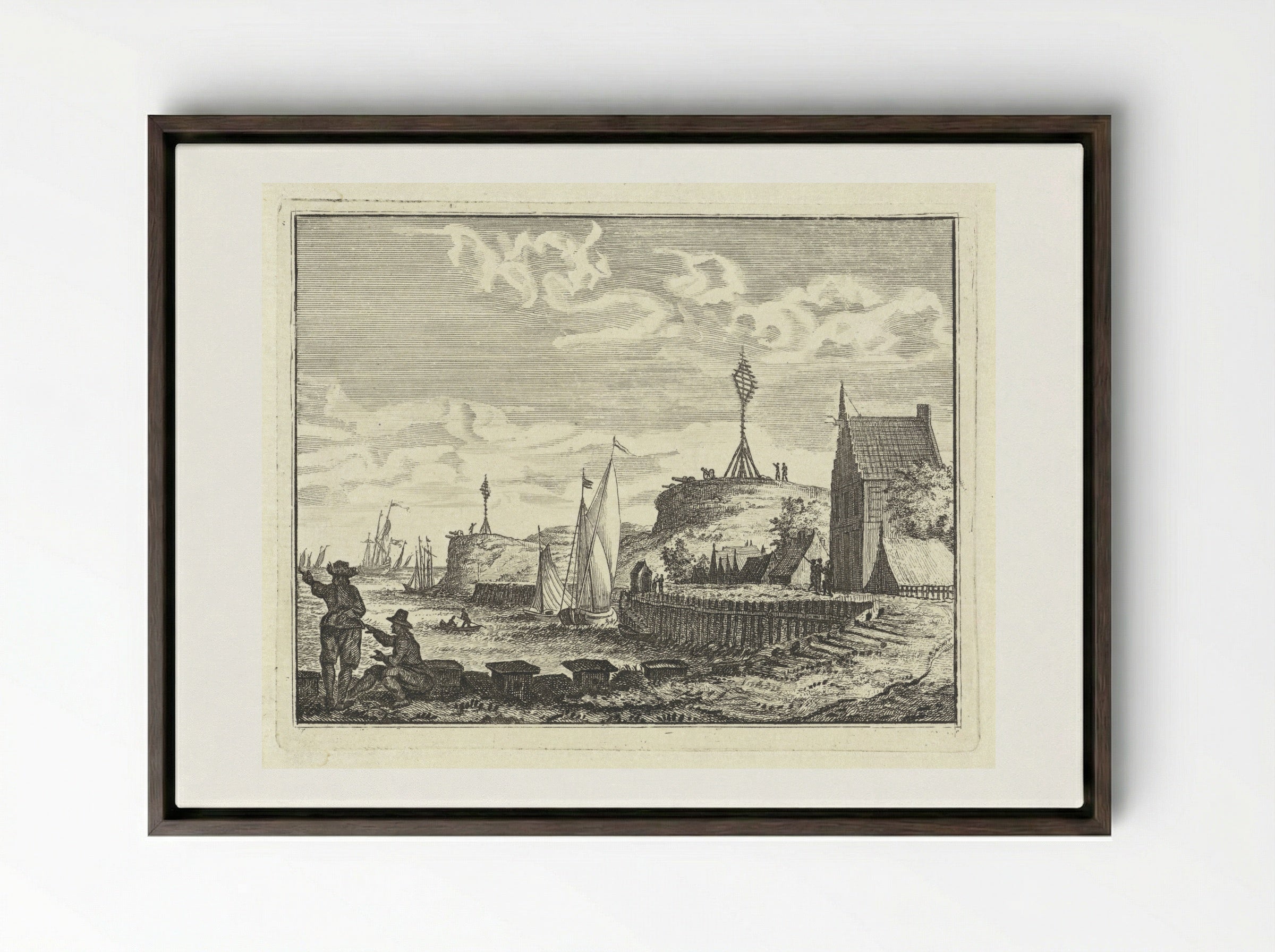 Kust met uitkijkpost - Vincent Laurensz. van der Vinne (II) - Framed Canvas Dark Wood
