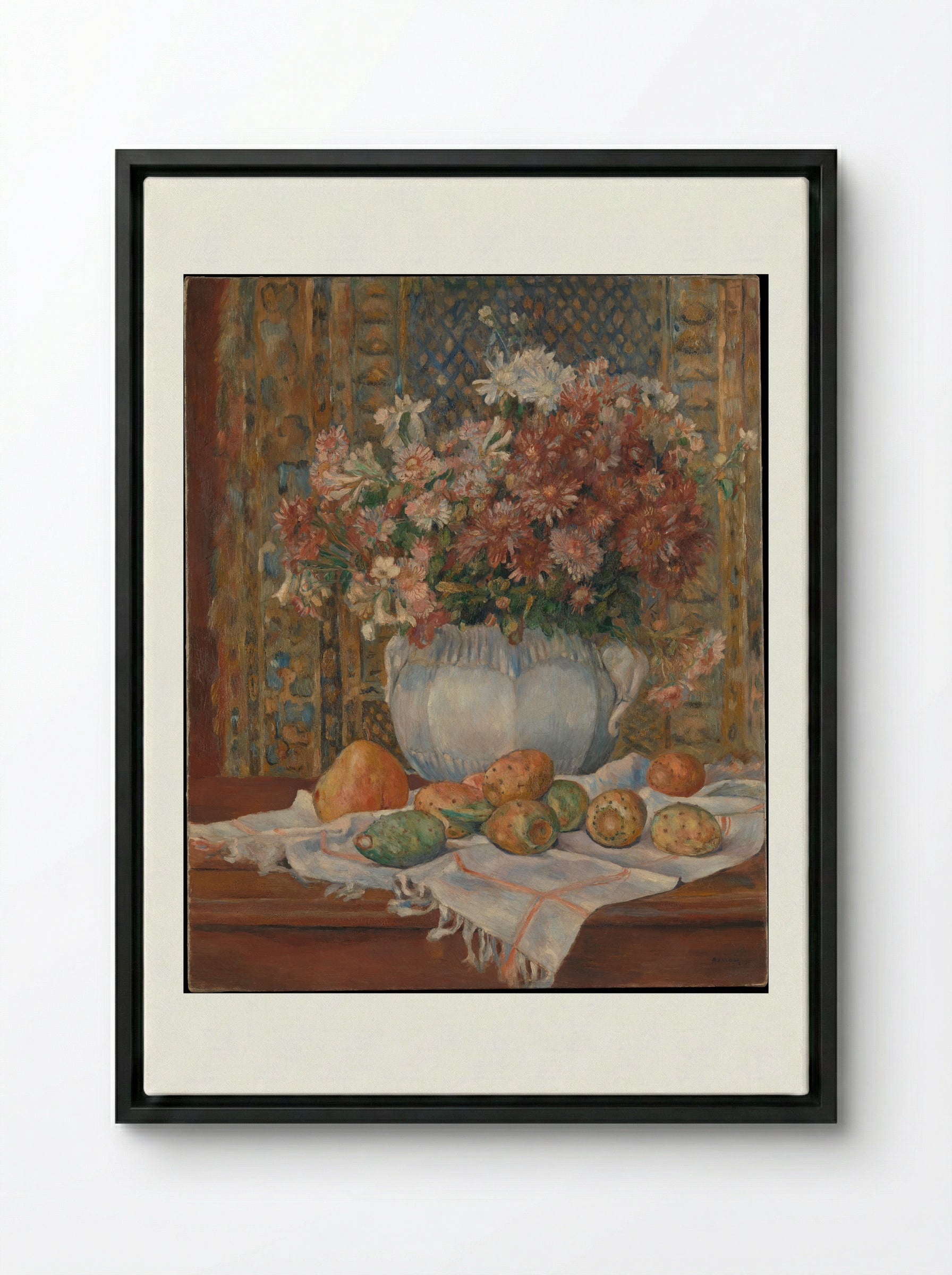 Still Life with Flowers and Prickly Pears - Auguste Renoir - Framed Canvas Black