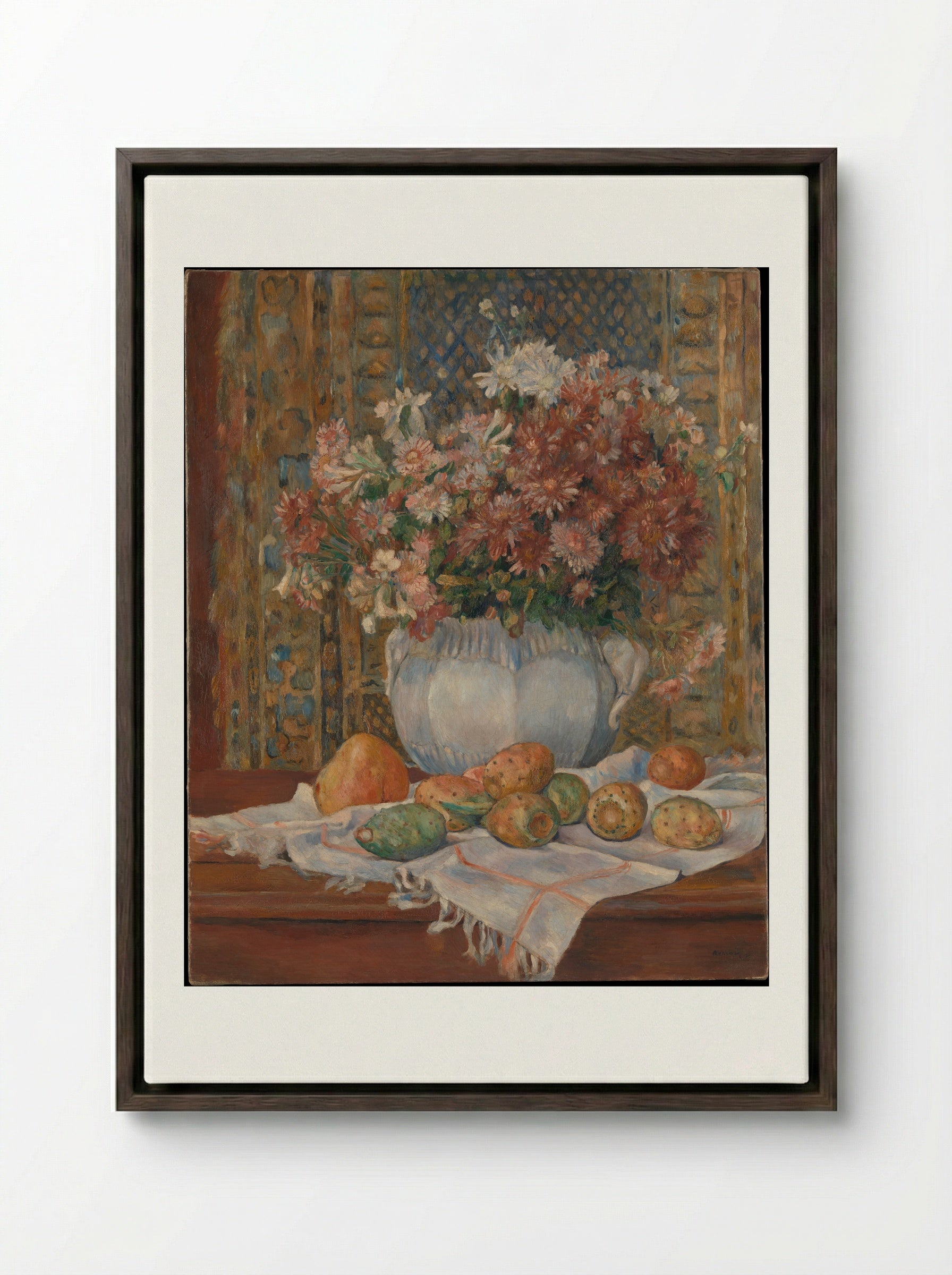 Still Life with Flowers and Prickly Pears - Auguste Renoir - Framed Canvas Dark Wood