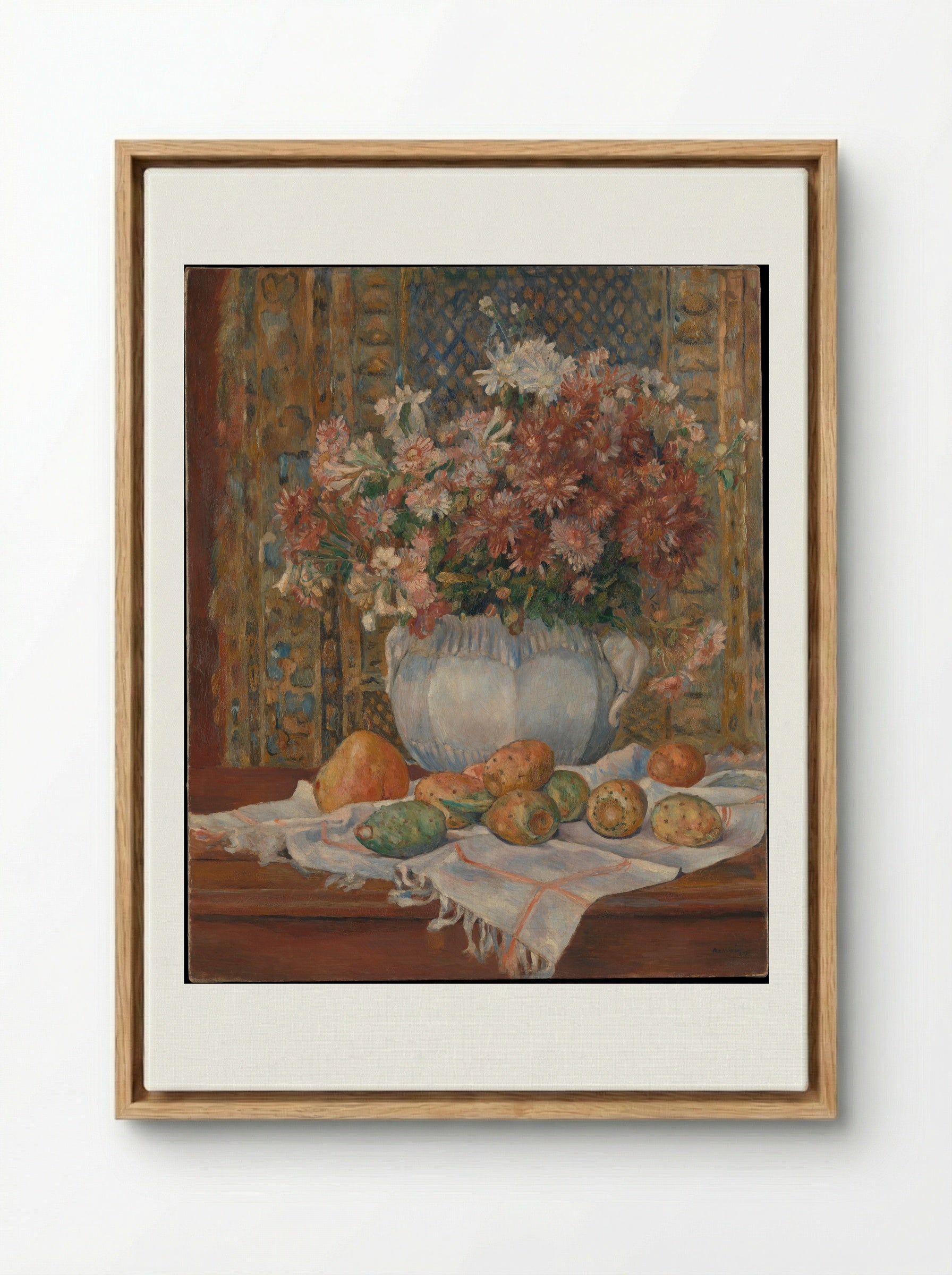 Still Life with Flowers and Prickly Pears - Auguste Renoir - Framed Canvas Wood