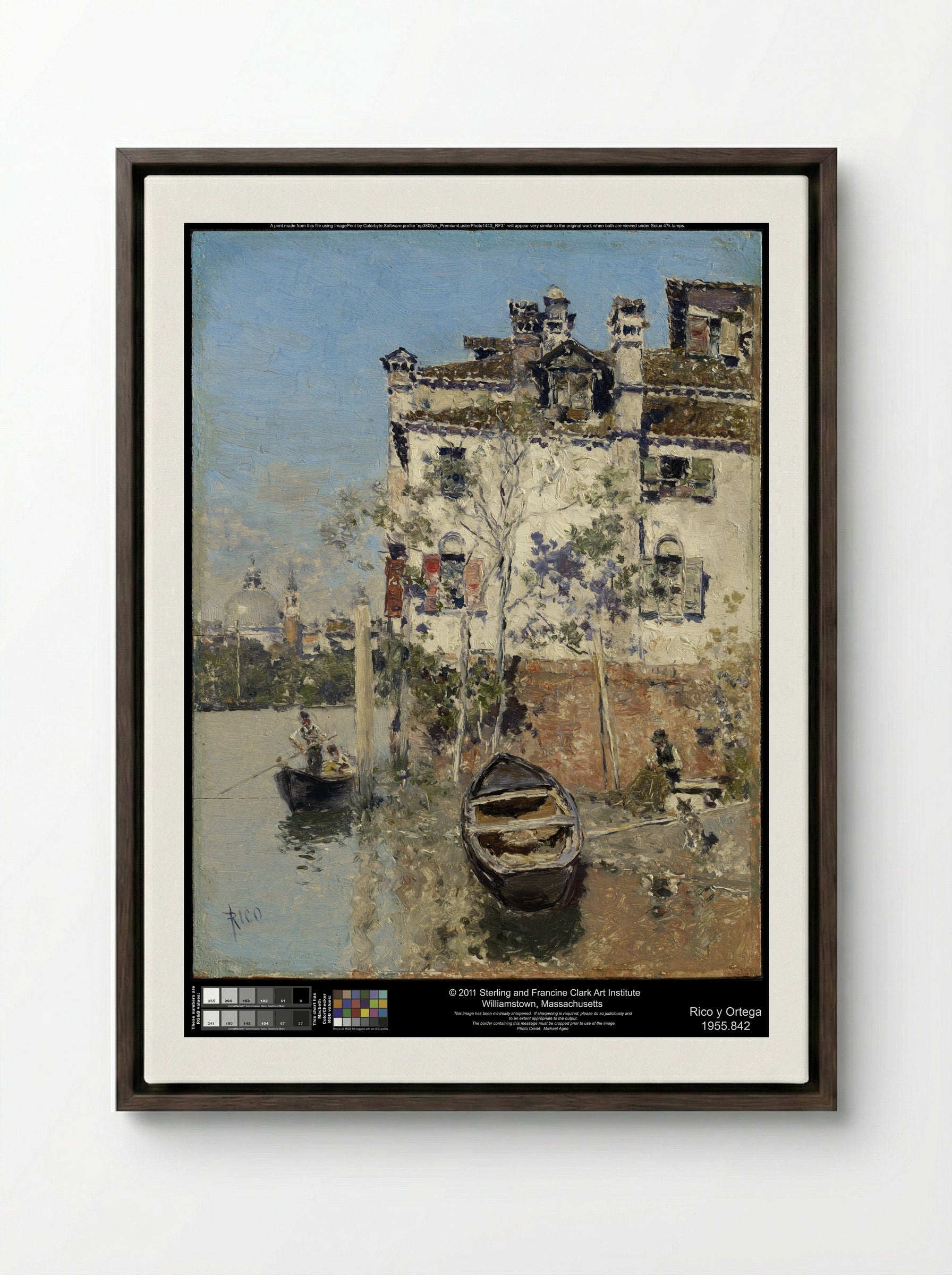 A Canal in Venice - Martín Rico y Ortega - Framed Canvas Dark Wood