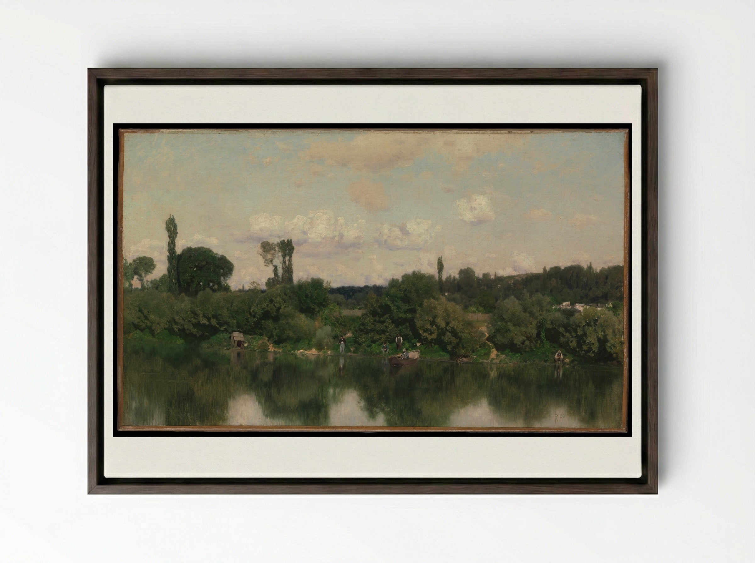 On the Seine - Martín Rico y Ortega - Framed Canvas Dark Wood