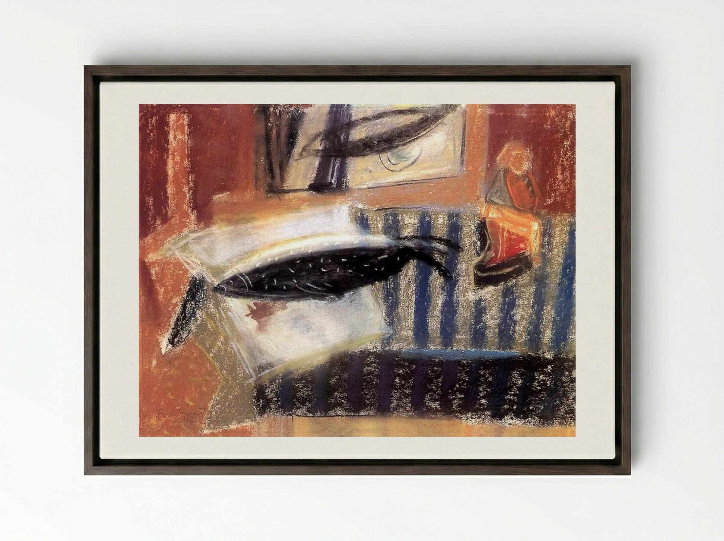 Still Life with Fish - Endre Bálint - Framed Canvas Dark Wood