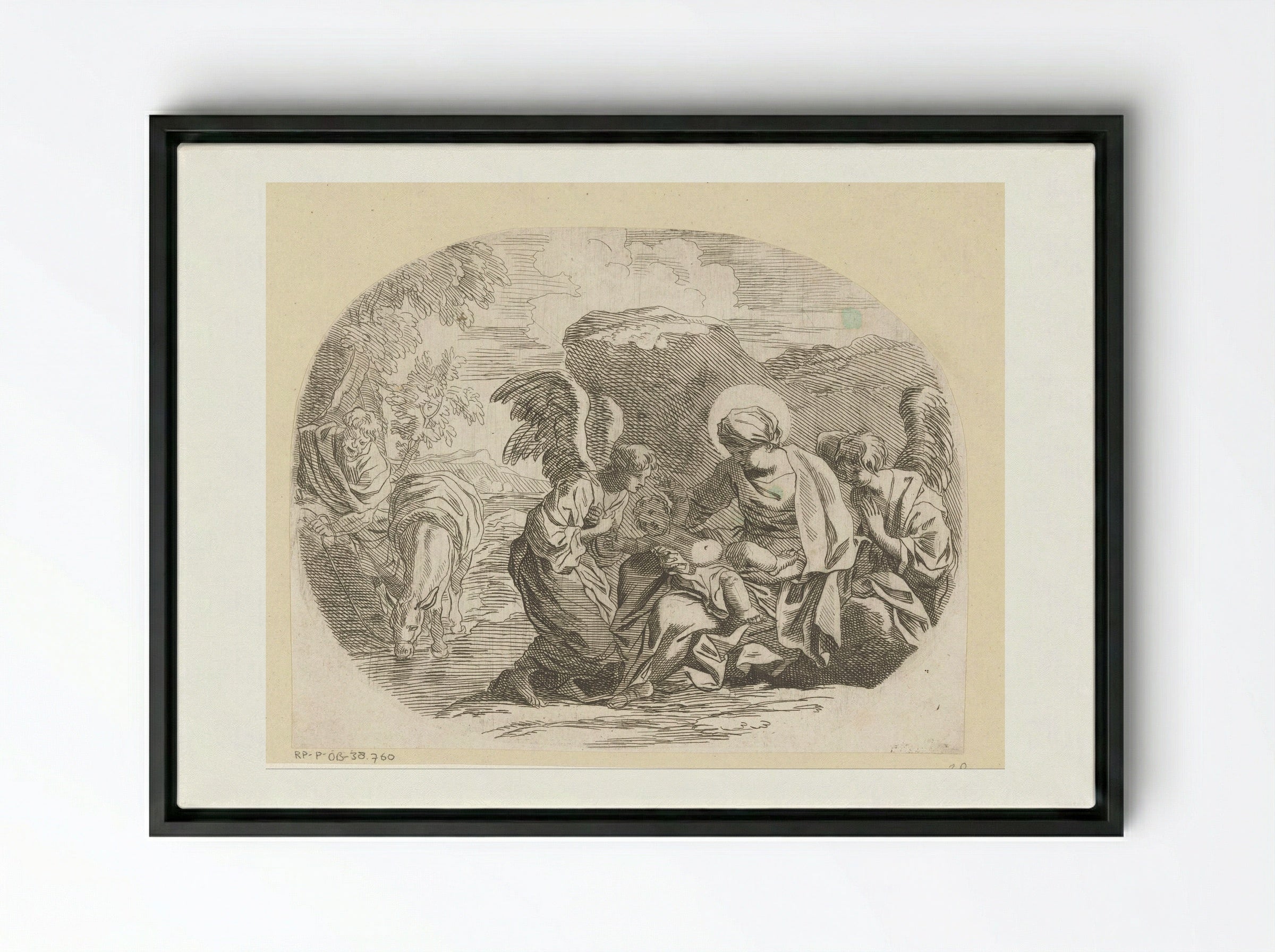 Rest on the Flight into Egypt - Sébastien Bourdon - Framed Canvas Black