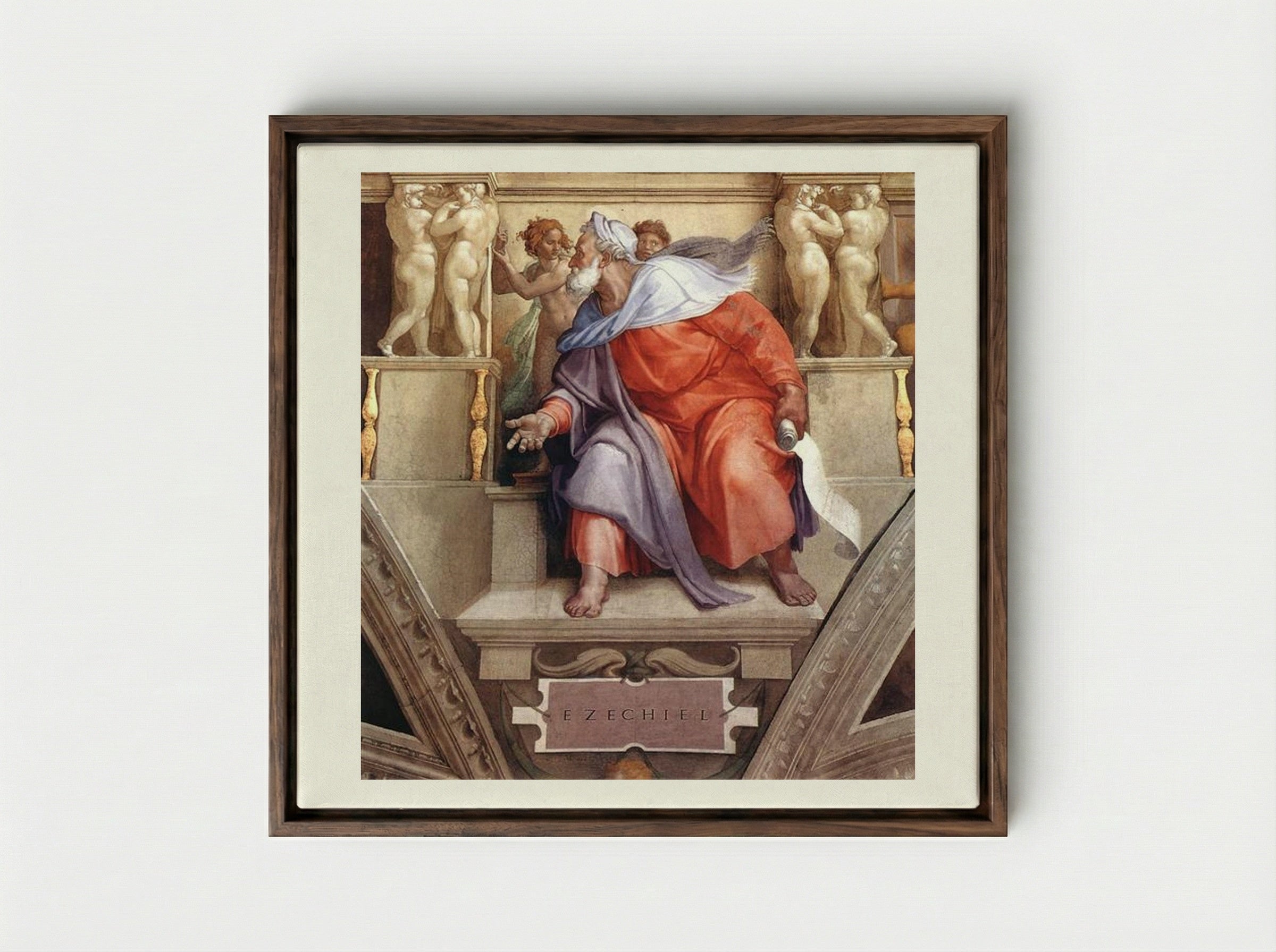 The Prophet Ezekiel - Michelangelo Buonarroti - Framed Canvas Dark Wood