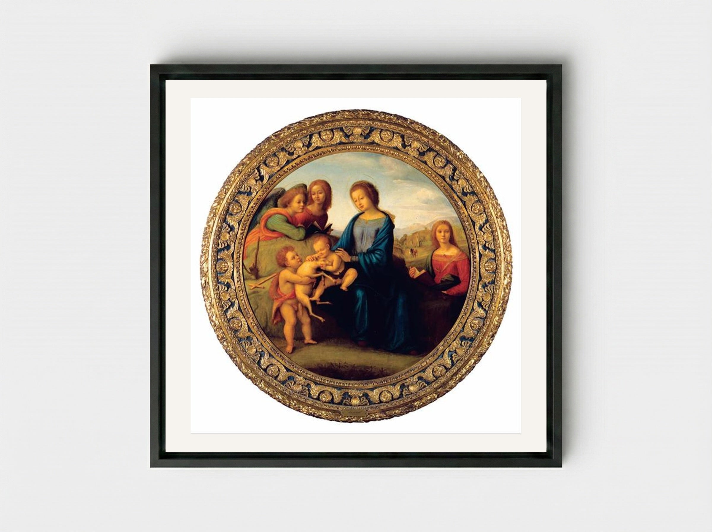 Madonna and Child with Saints and Angels - Piero di Cosimo - Framed Canvas Black