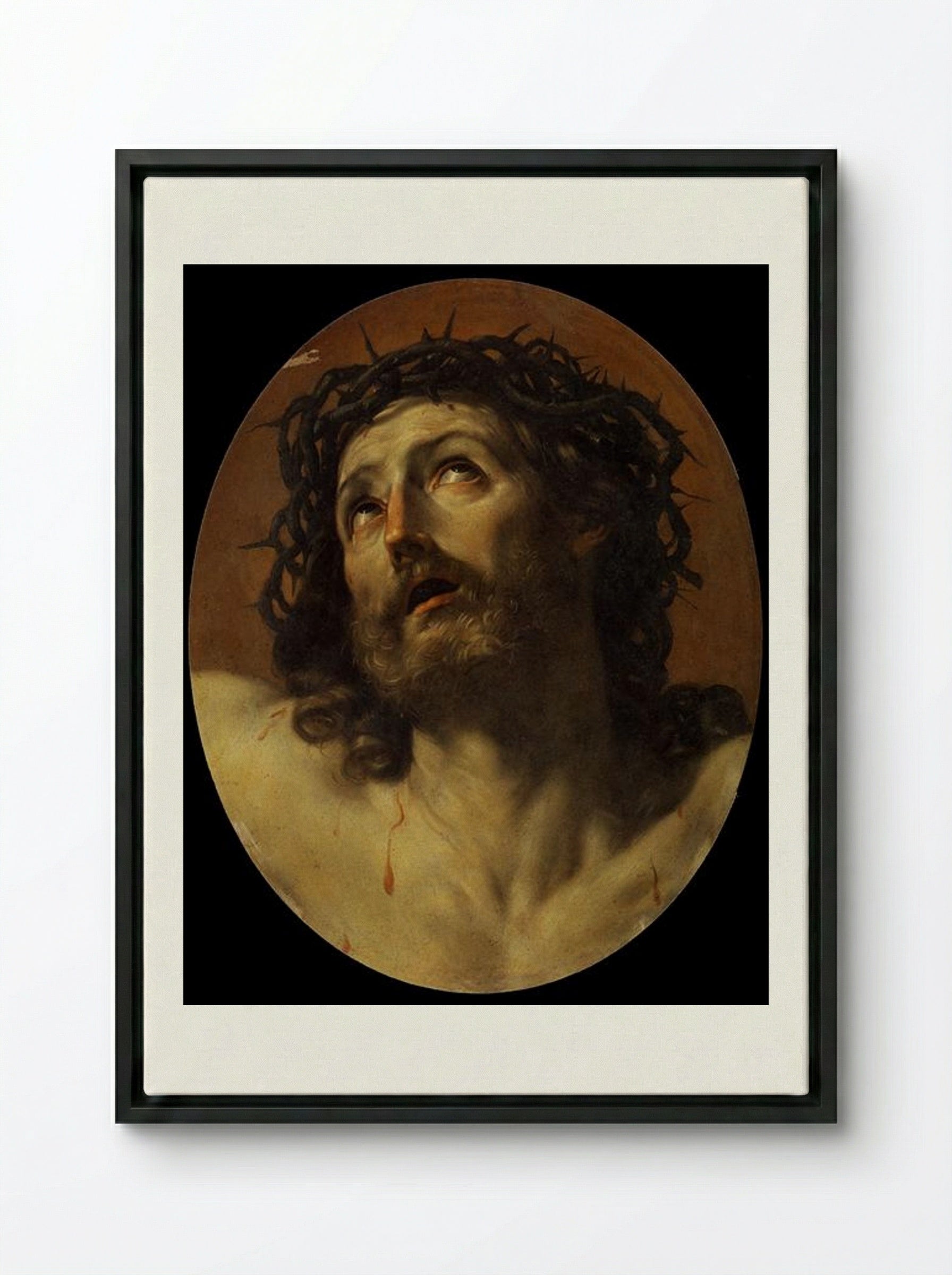 Head of Christ Crowned with Thorns - Guido Reni - Framed Canvas Black