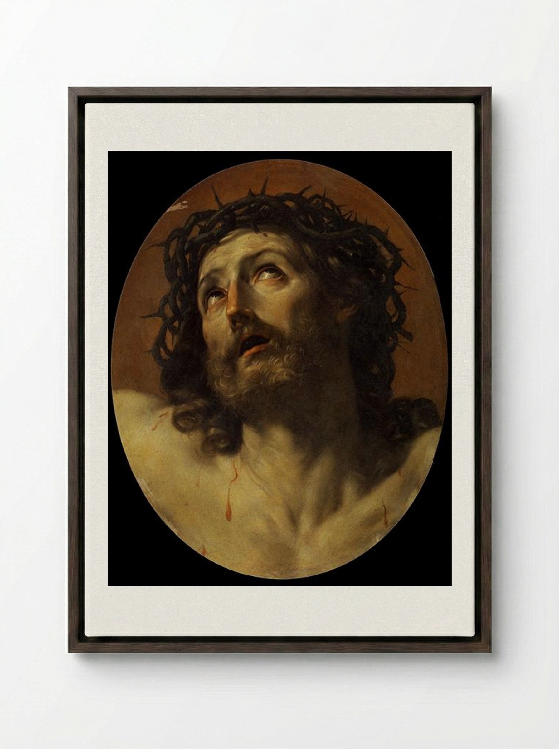 Head of Christ Crowned with Thorns - Guido Reni - Framed Canvas Dark Wood