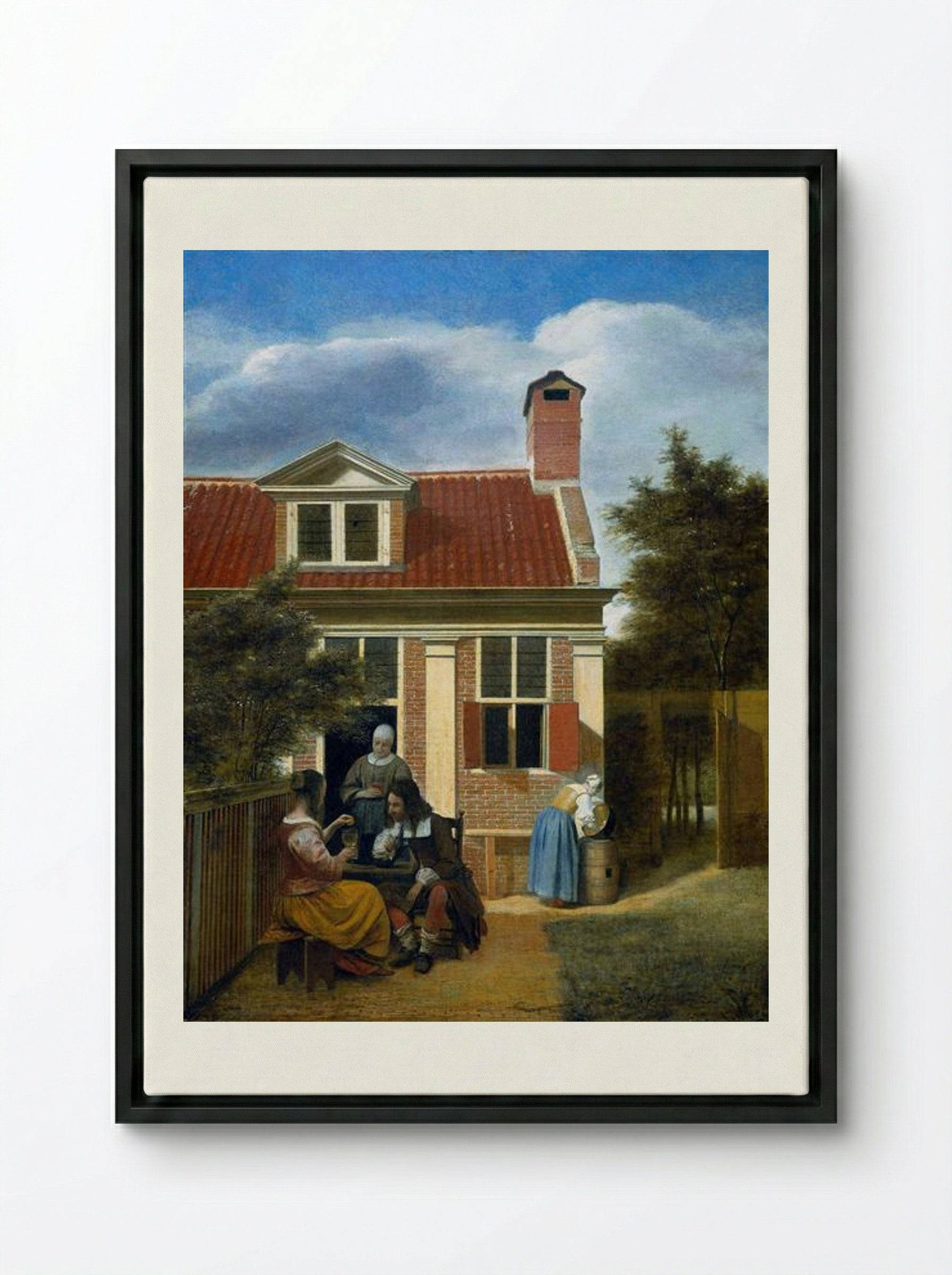 Company in a Garden - Pieter de Hooch - Framed Canvas Black